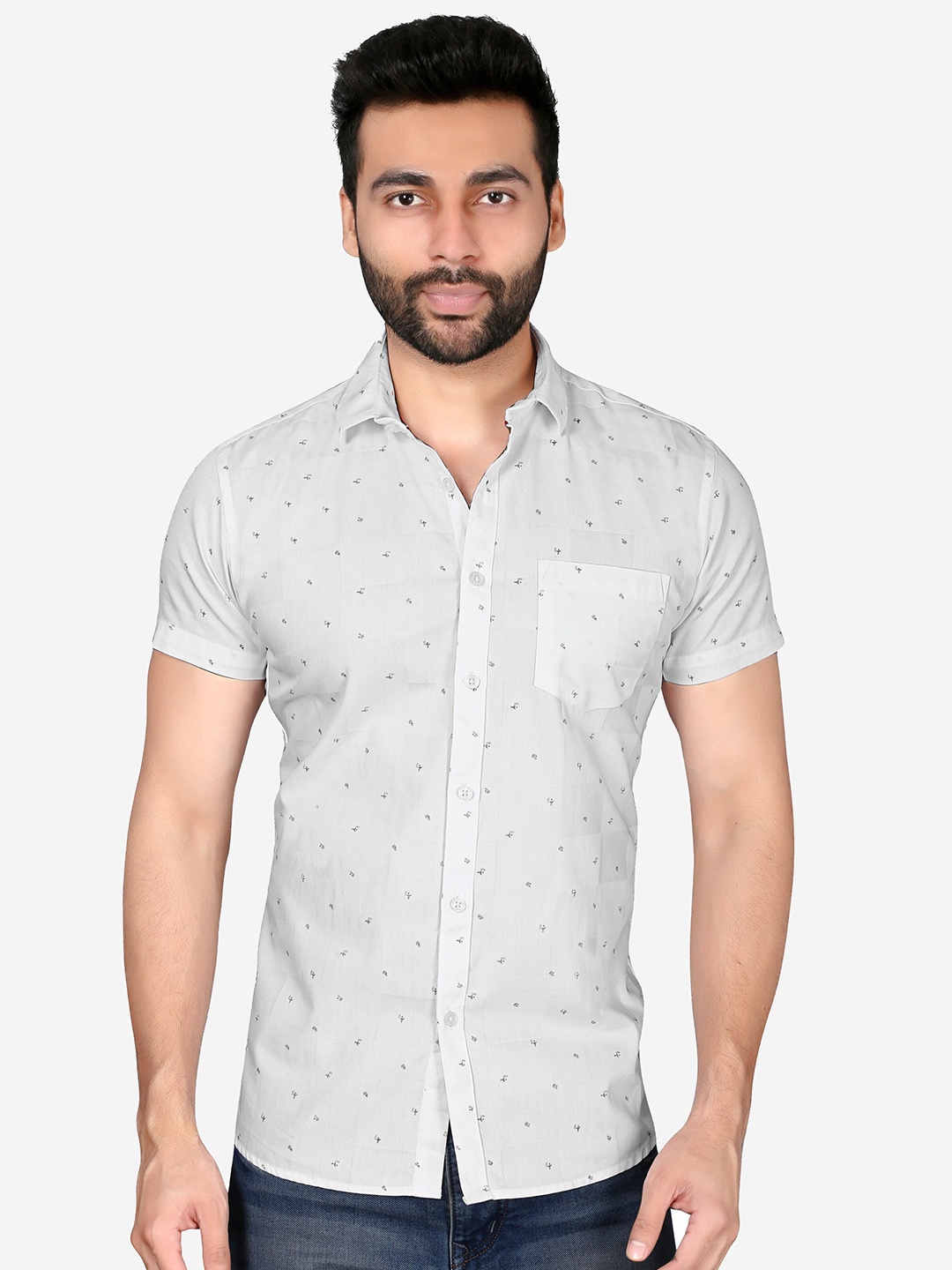 

5TH ANFOLD Men White Slim Fit Printed Casual Shirt