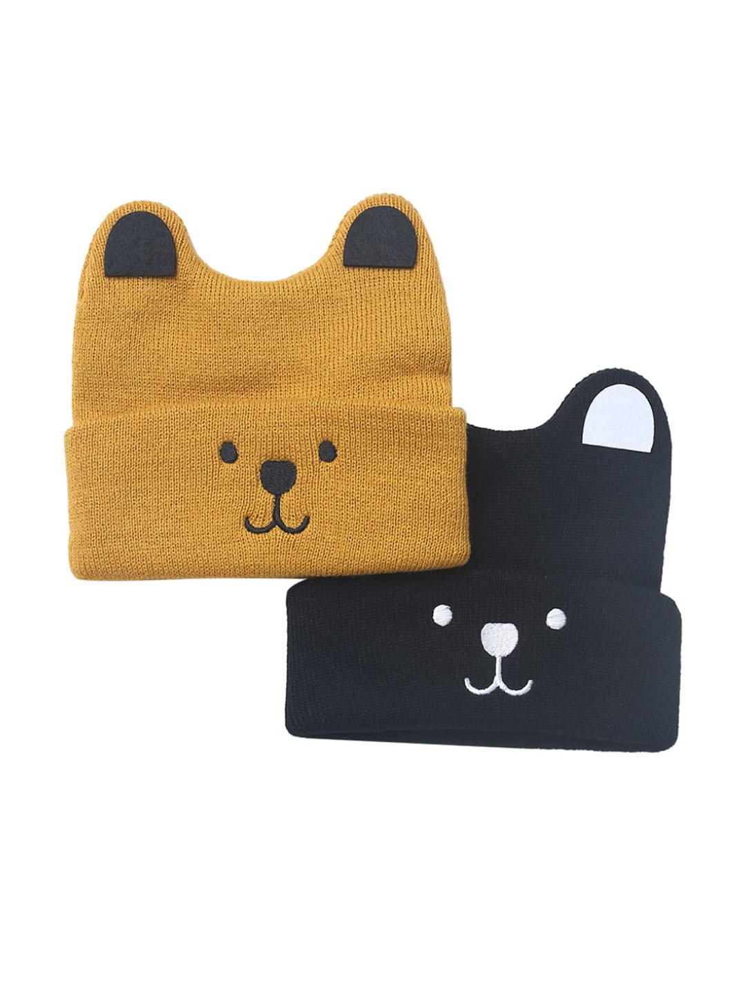 

EL REGALO Kids Pack of 2 woollen Beanie Caps, Black