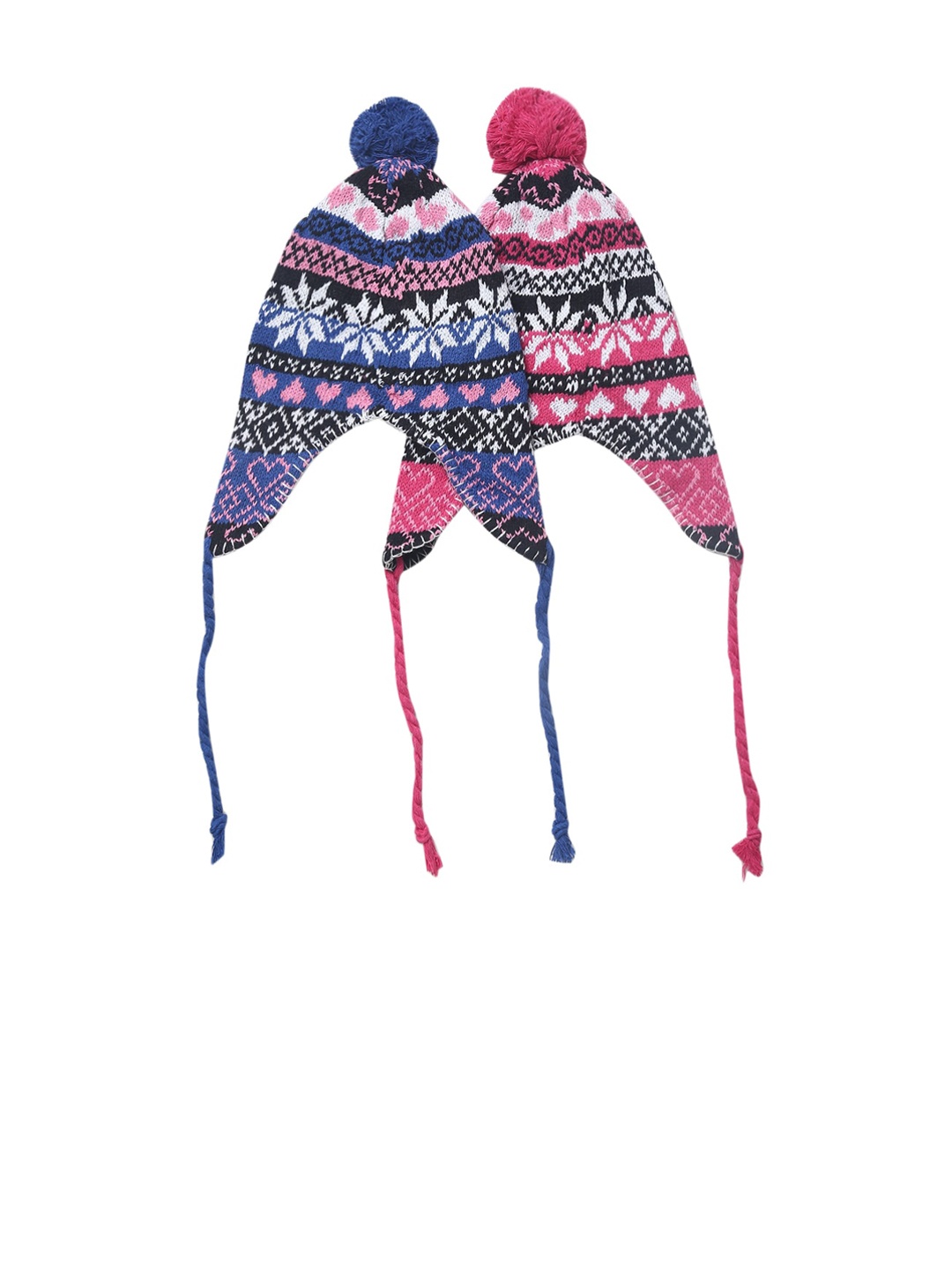 

EL REGALO Kids Blue & Pink Set of 2 Printed Beanie