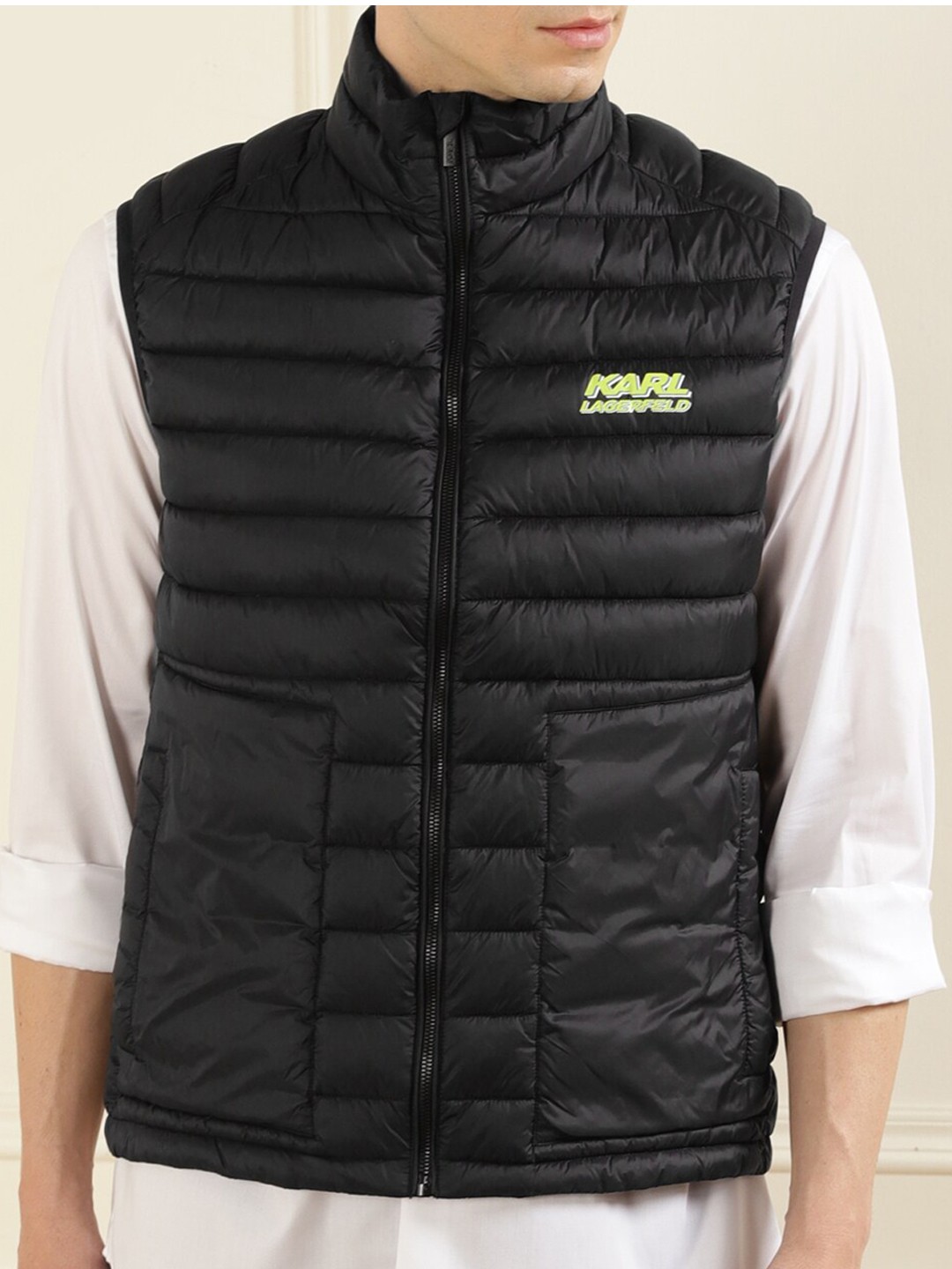 

Karl Lagerfeld Men Black Longline Puffer Jacket