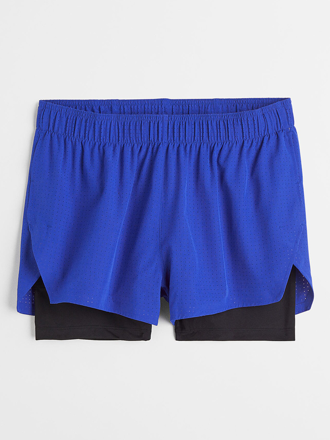 

H&M Men Bkue Self Design Regular Fit Double-Layered Running Shorts, Blue