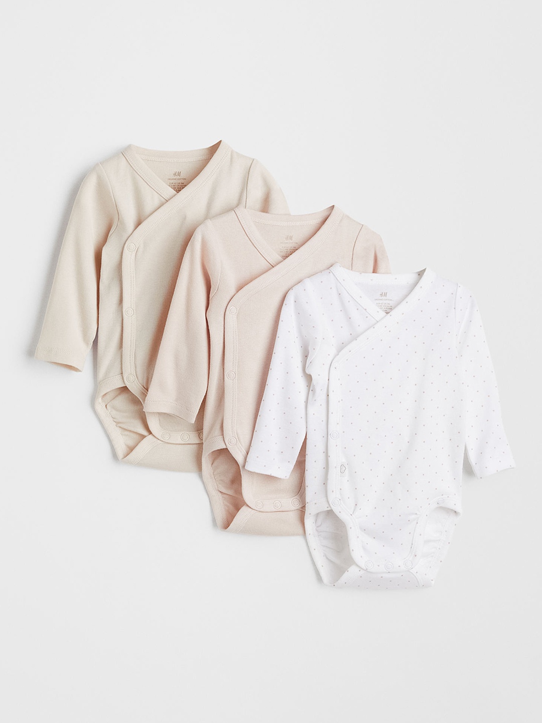 

H&M Infant Girls 3-Pack Long-Sleeved Bodysuits, Beige