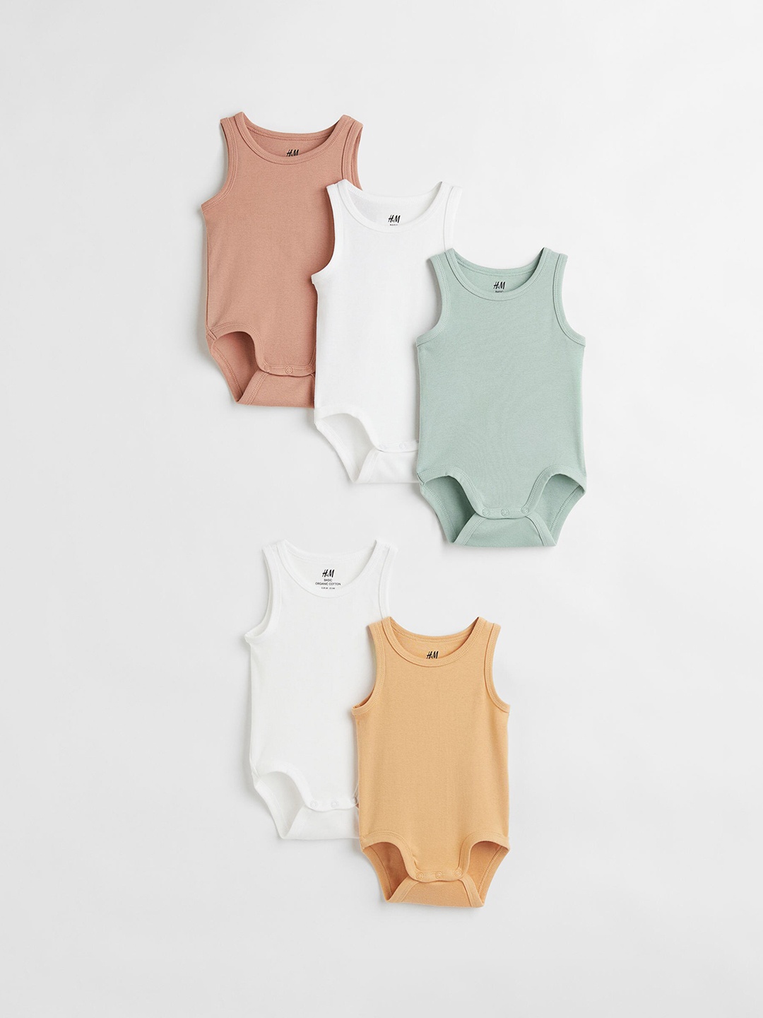 

H&M Boys 5-Pack Cotton Bodysuits, Beige