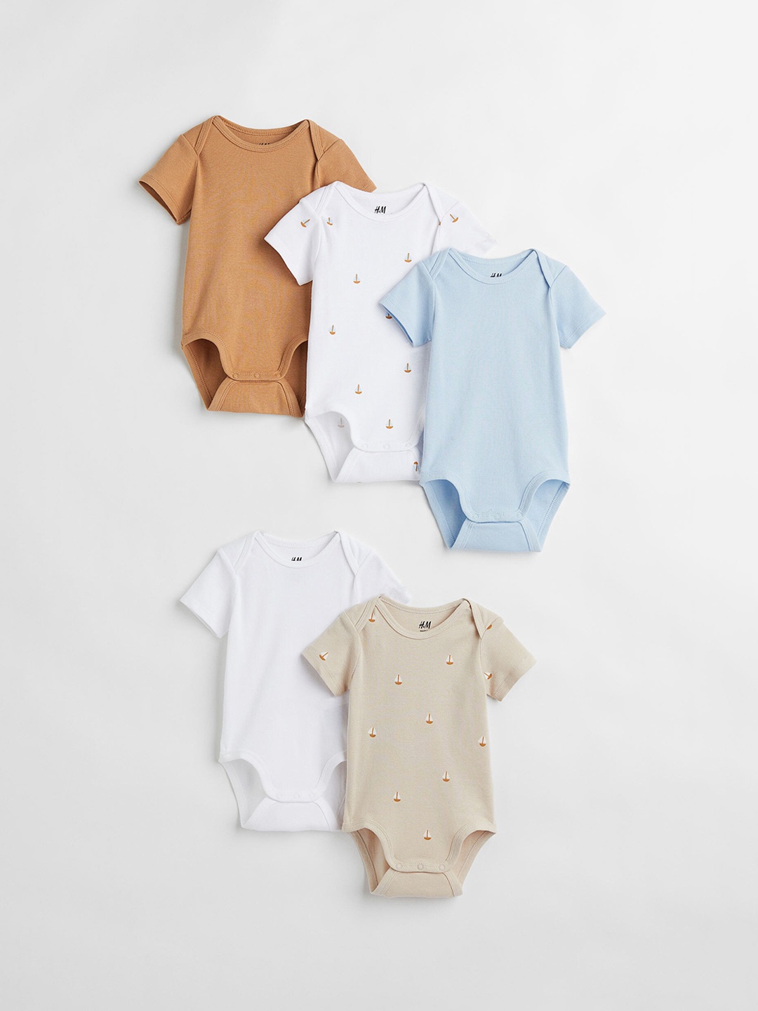 

H&M Infant Boys 5-Pack Cotton Bodysuits, Beige