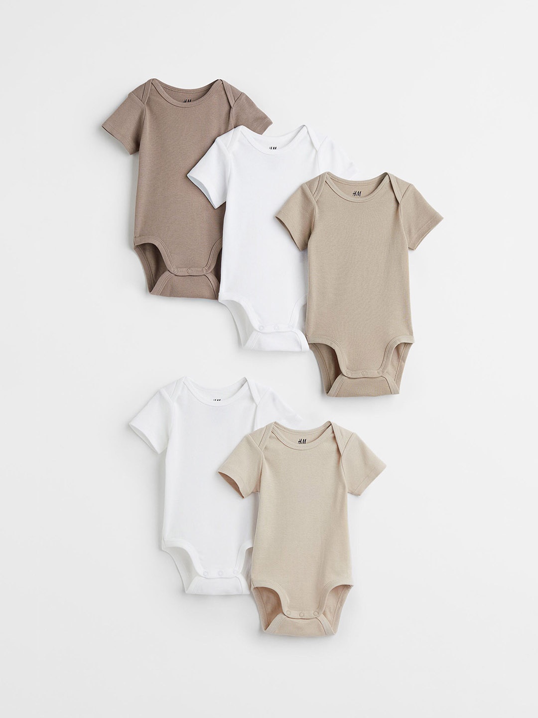 

H&M Boys 5-Pack Cotton Bodysuits, Beige