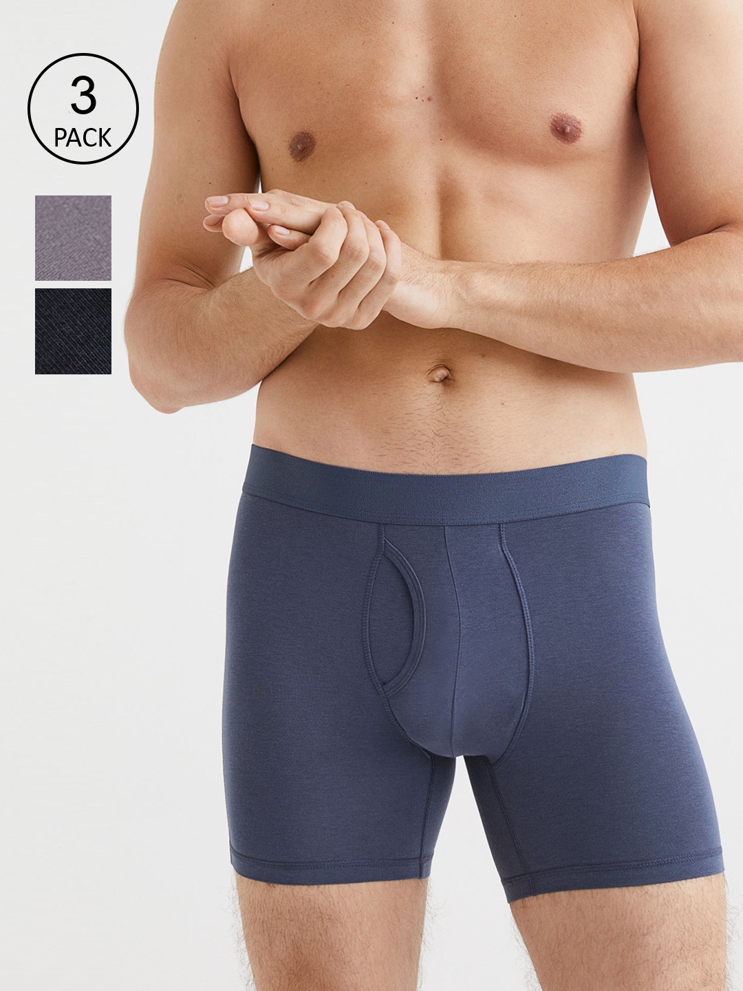 

H&M Men 3-Pack Lyocell-Blend Mid Trunks, Black