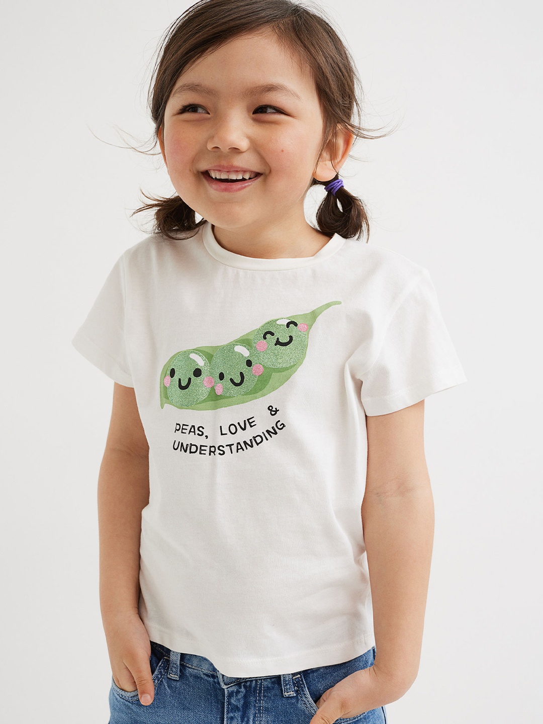 

H&M Girls White Cotton Printed T-shirt