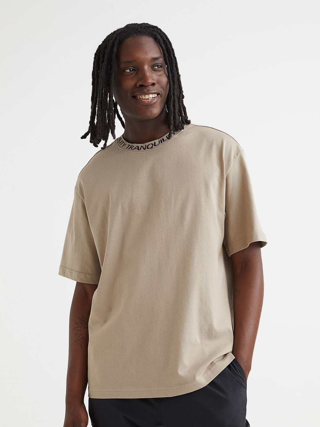 

H&M Beige Relaxed Fit Cotton T-shirt