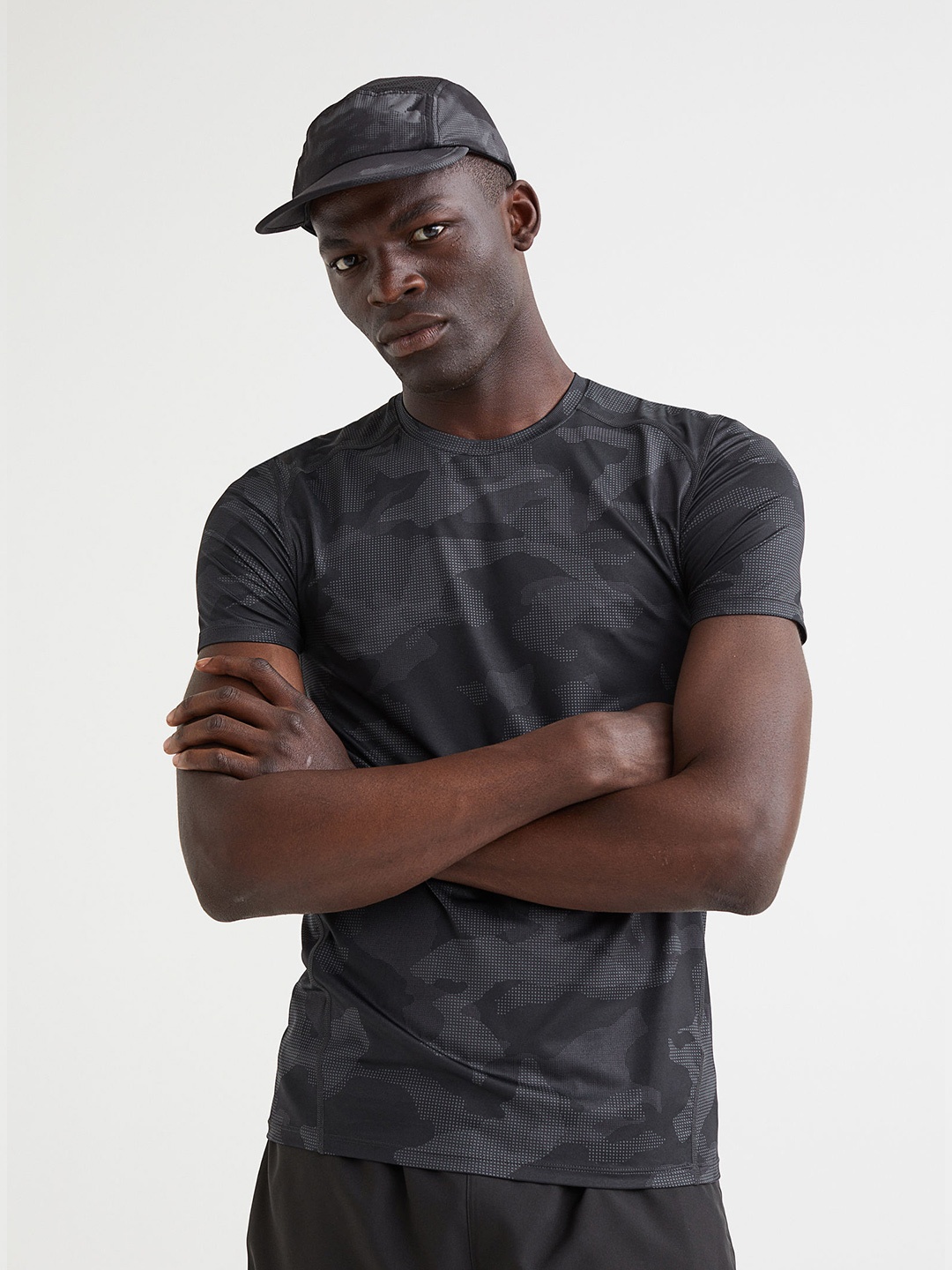 

H&M Men Charcoal Grey Printed Slim Fit Sports Top