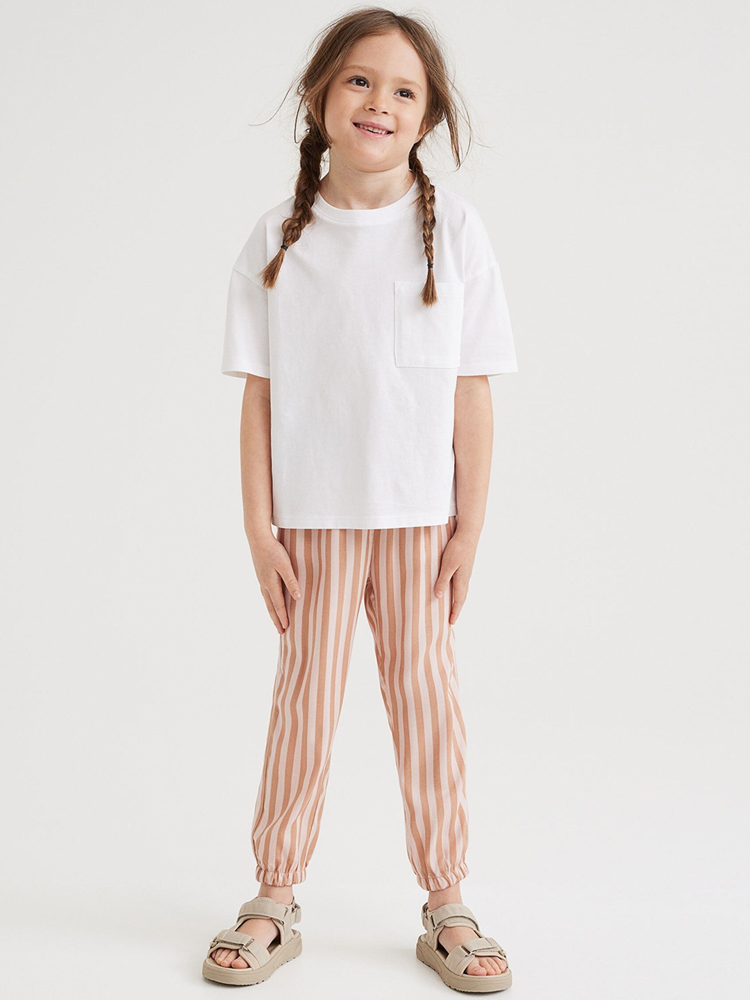 

H&M Girls Orange Striped Woven Joggers