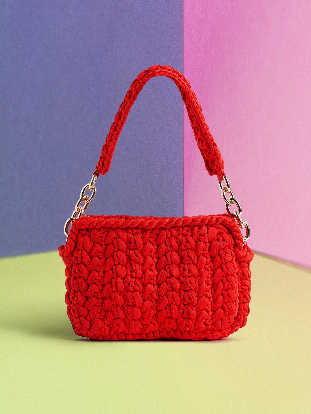 

H&M Red Self Design Shoulder Bag
