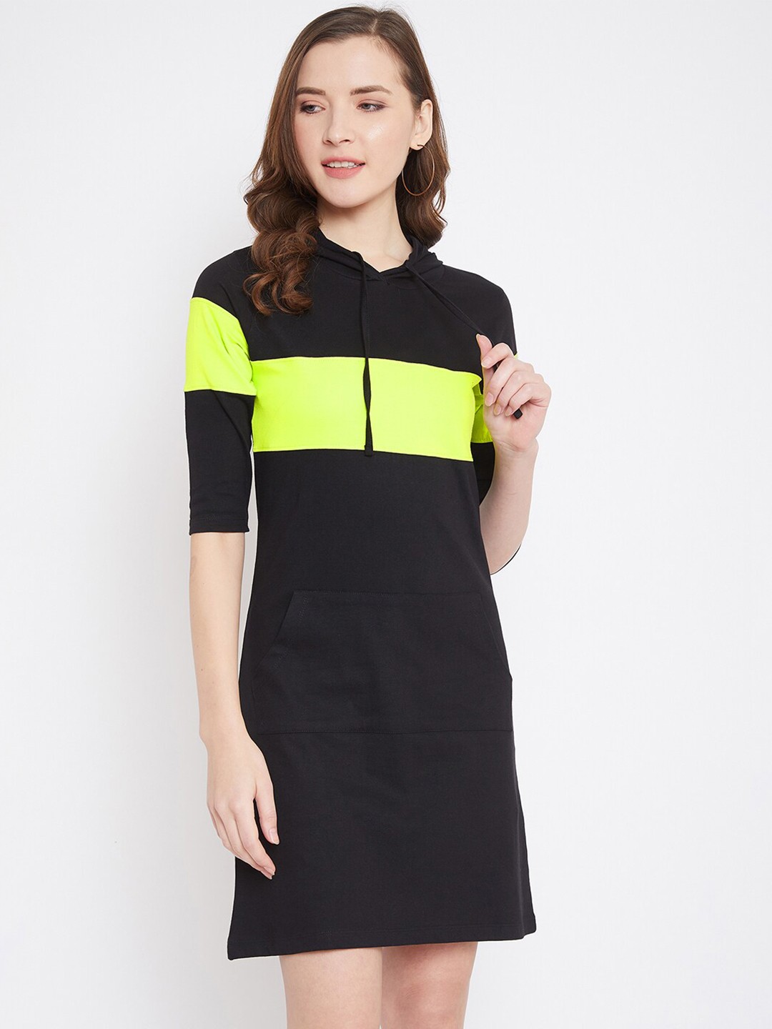 

JHANKHI Black Colourblocked Hooded Sweatshirt Dress