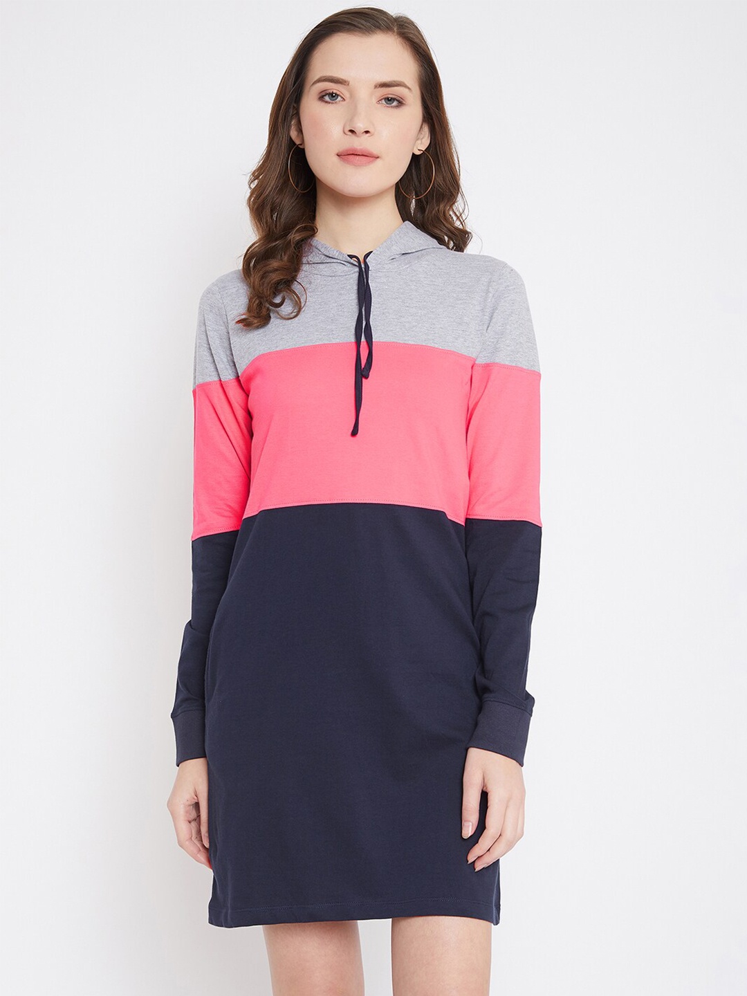 

JHANKHI Multicoloured Colourblocked Hooded T-shirt Dress, Multi