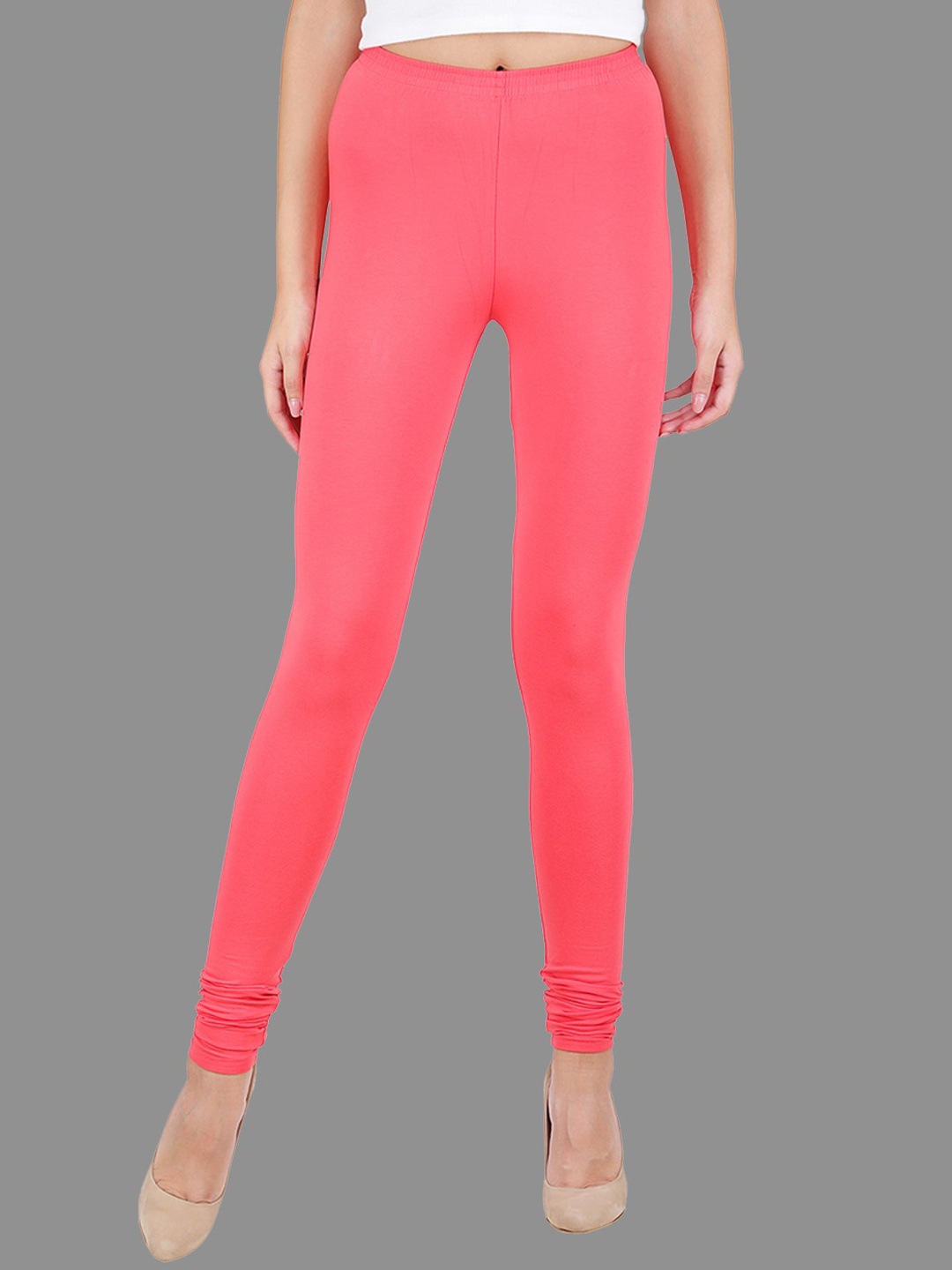 SPIFFY Women Coral Pink Solid Slim Fit Churidar