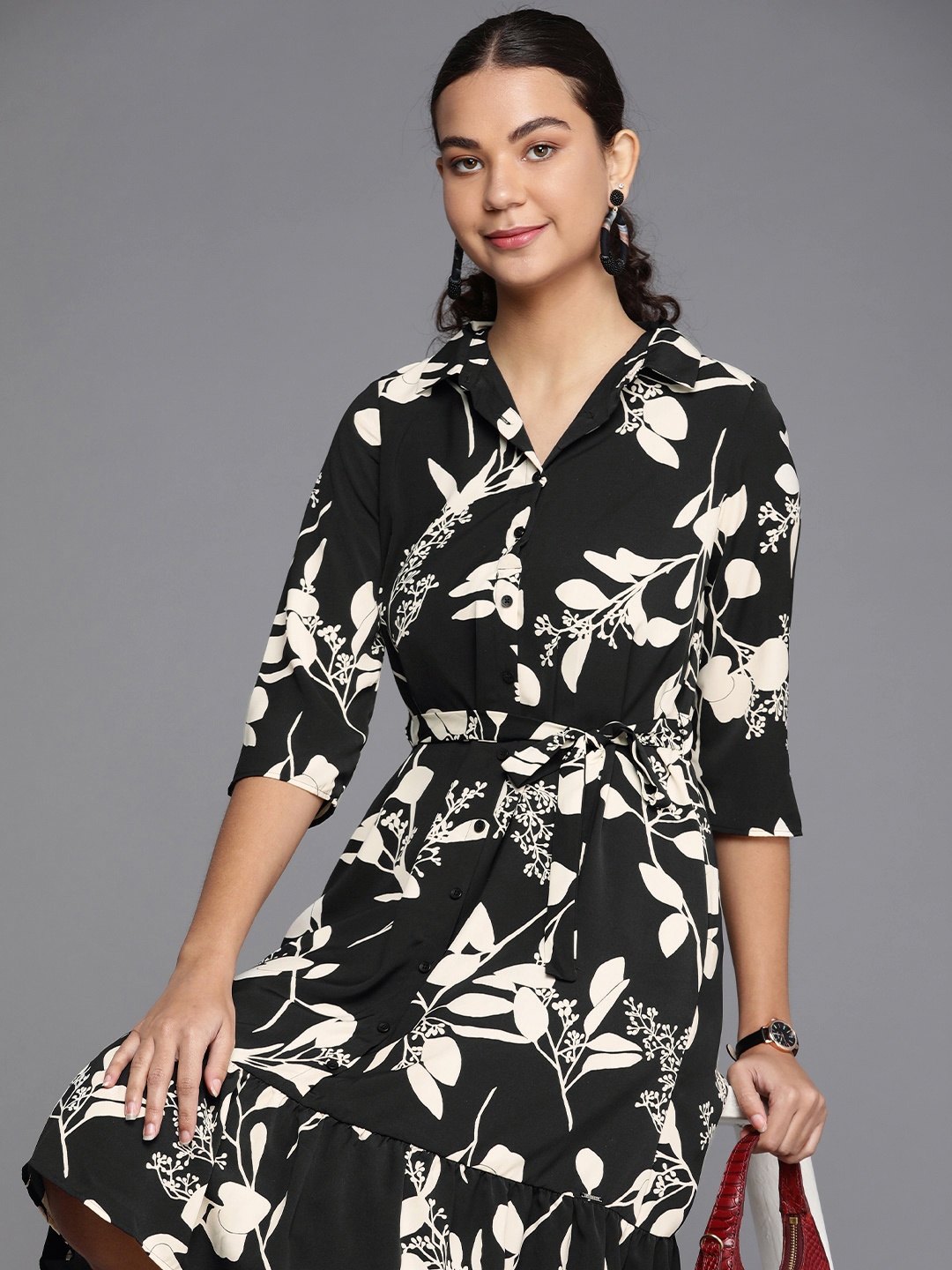 

Allen Solly Woman Black Floral Printed Shirt Dress