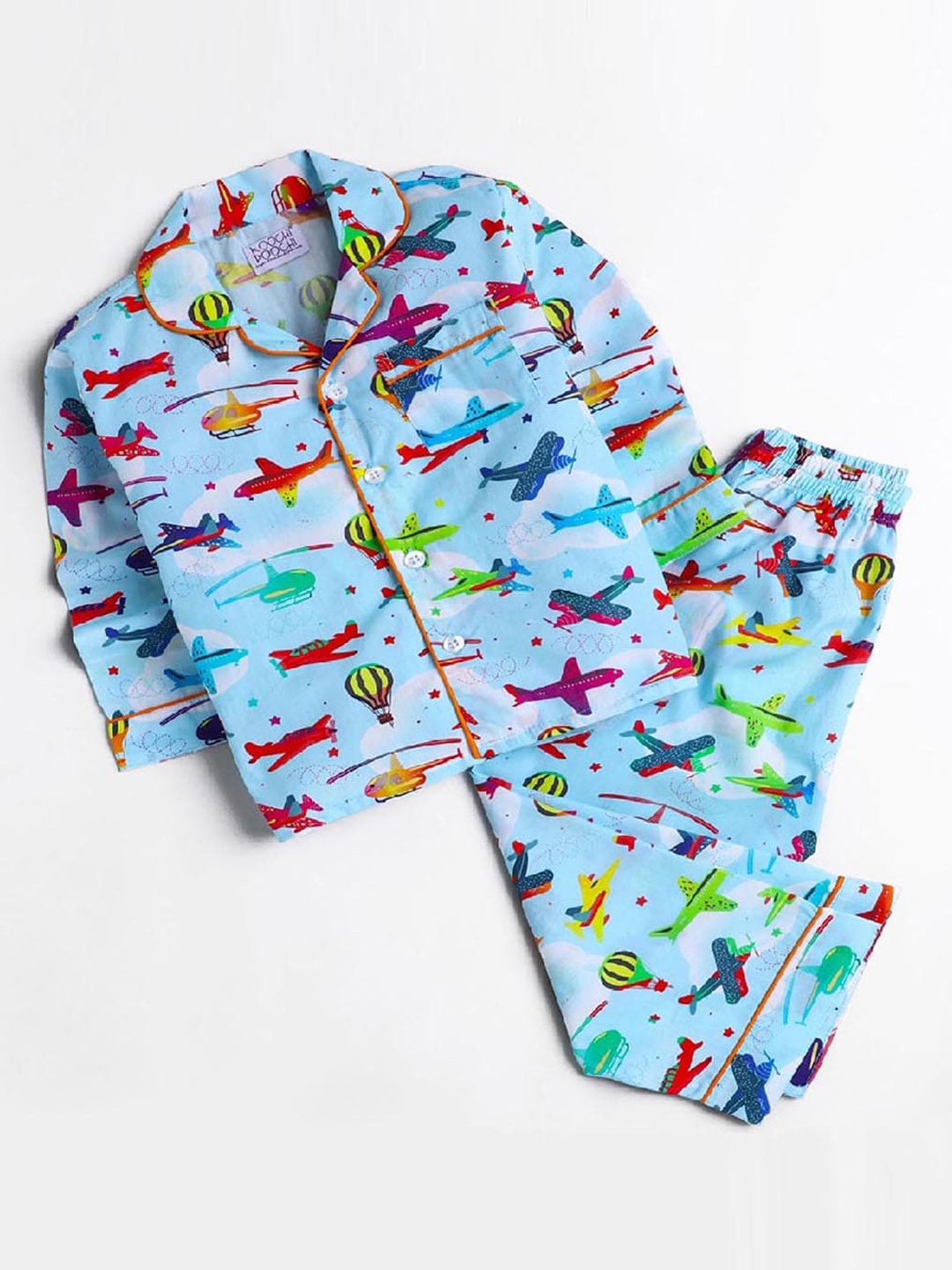 

KOOCHI POOCHI Unisex Kids Blue & Green Printed Night suit