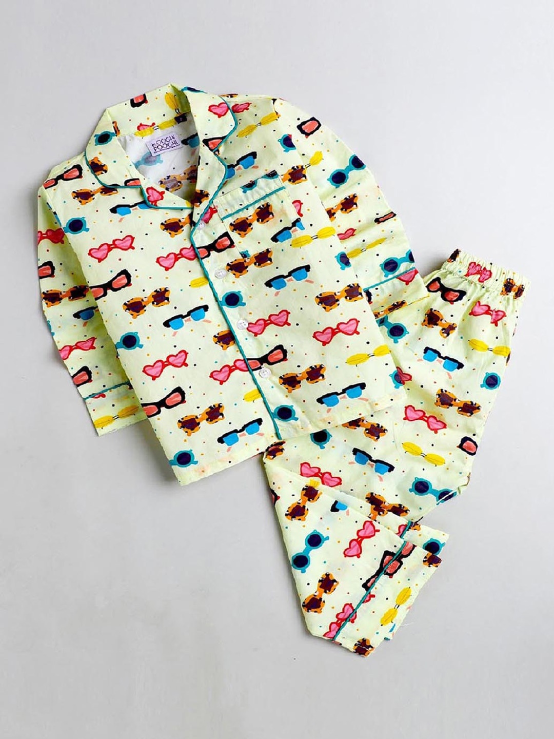 

KOOCHI POOCHI Unisex Kids Yellow & Blue Printed Night suit