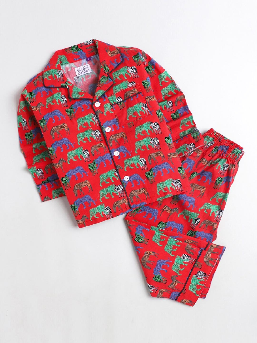

KOOCHI POOCHI Unisex Kids Red & Blue Printed Night suit