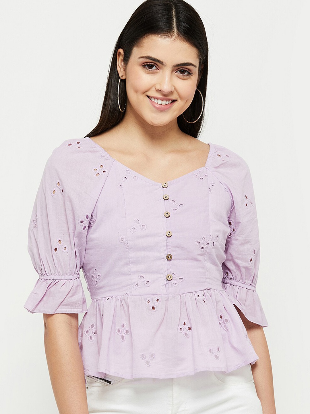 

max Purple Striped Peplum Top