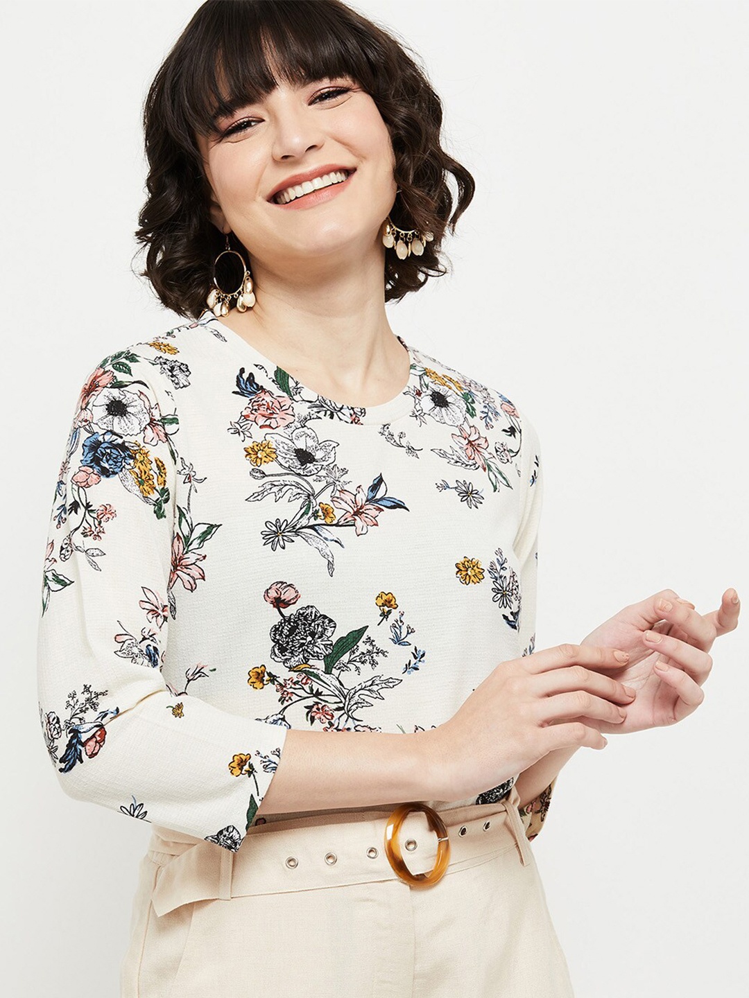 

max Cream-Coloured Floral Print Top