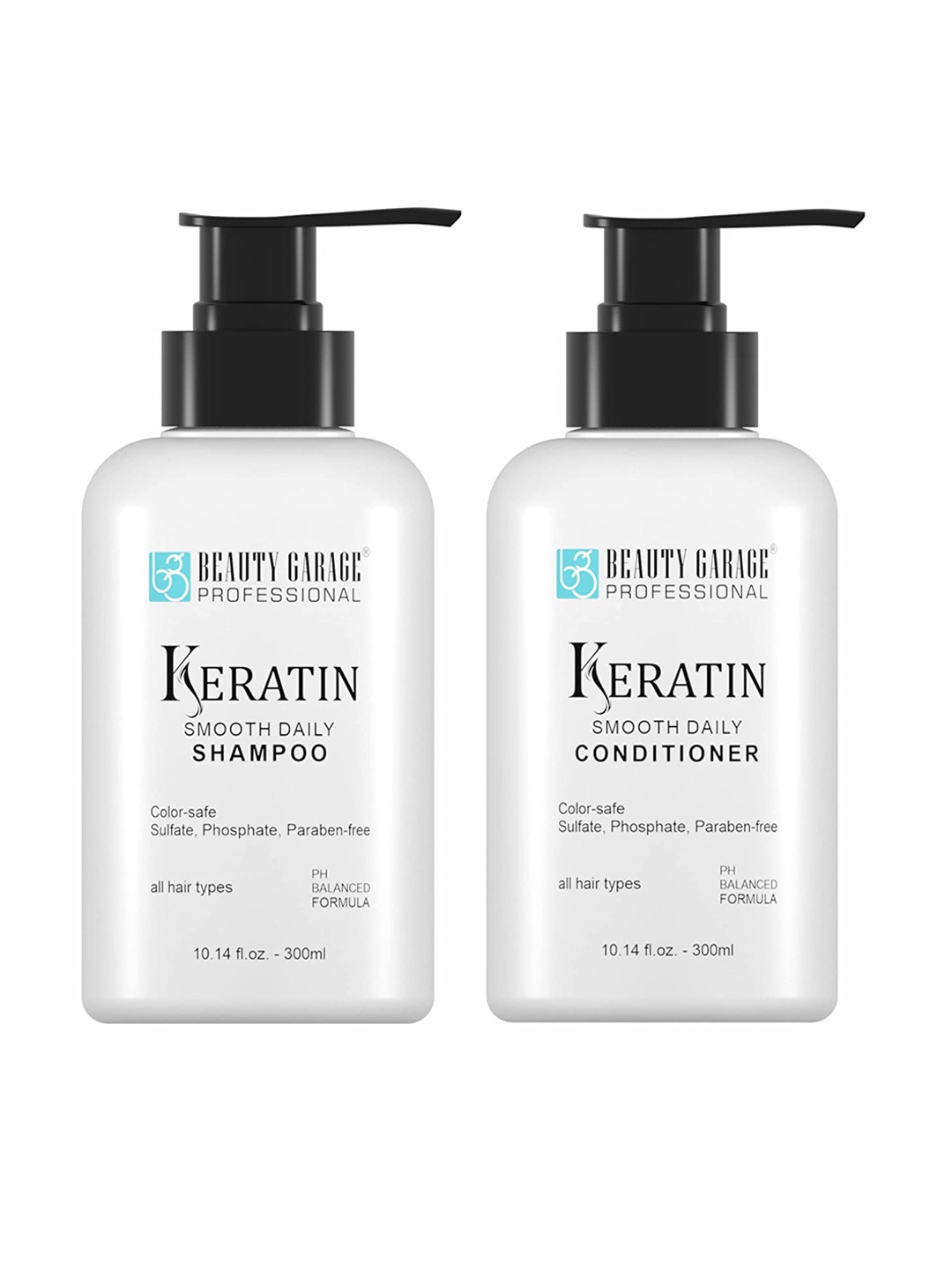 

Beauty Garage Keratin Smooth Daily Shampoo and Conditioner 300 ml each, White