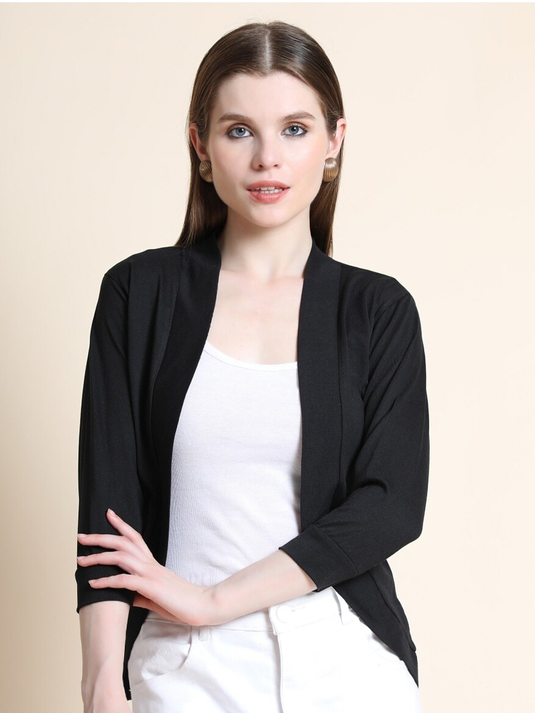 

TEEMOODS Women Black Shrug