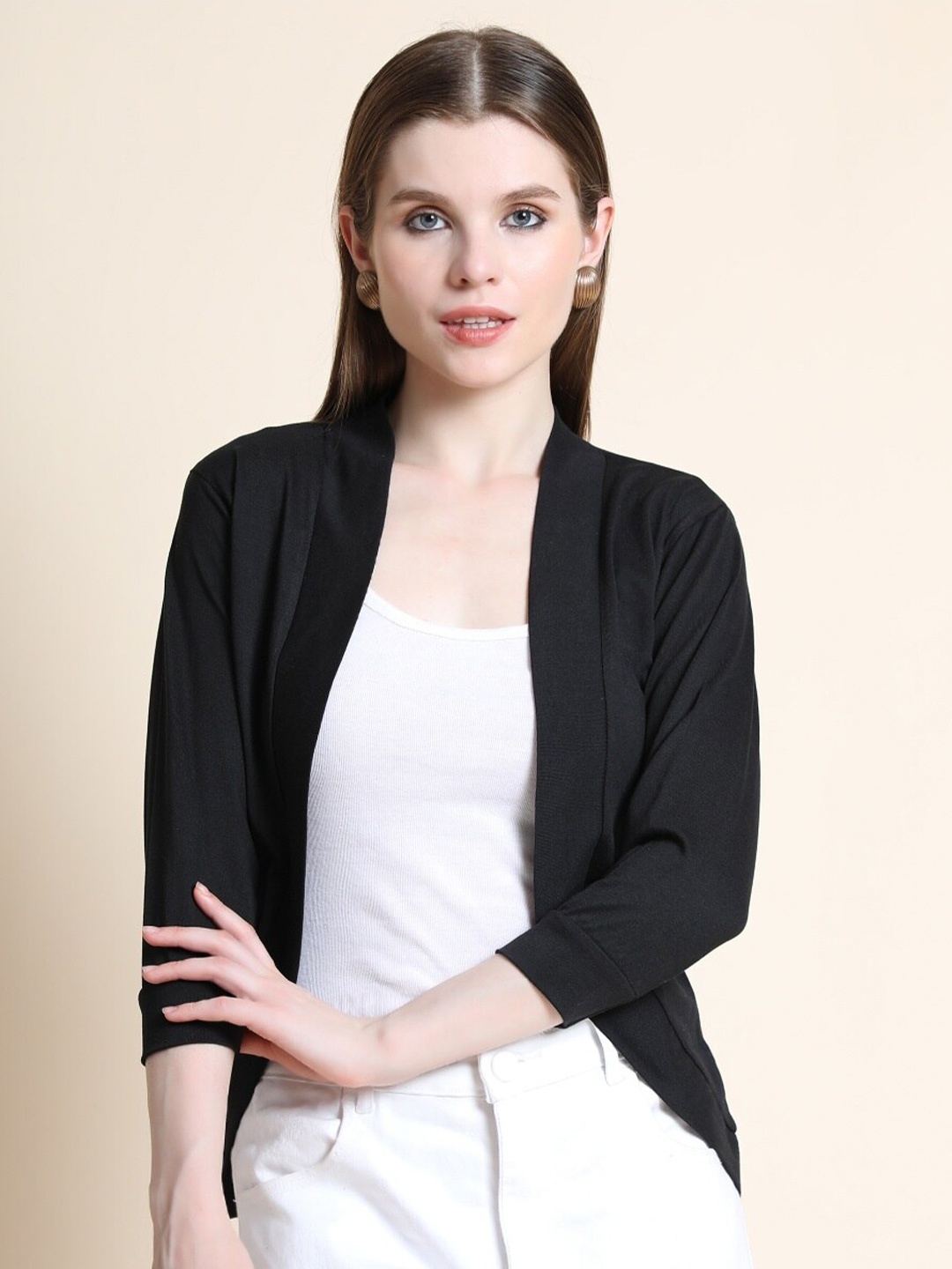 

TEEMOODS Women Black Monochrome Shrug