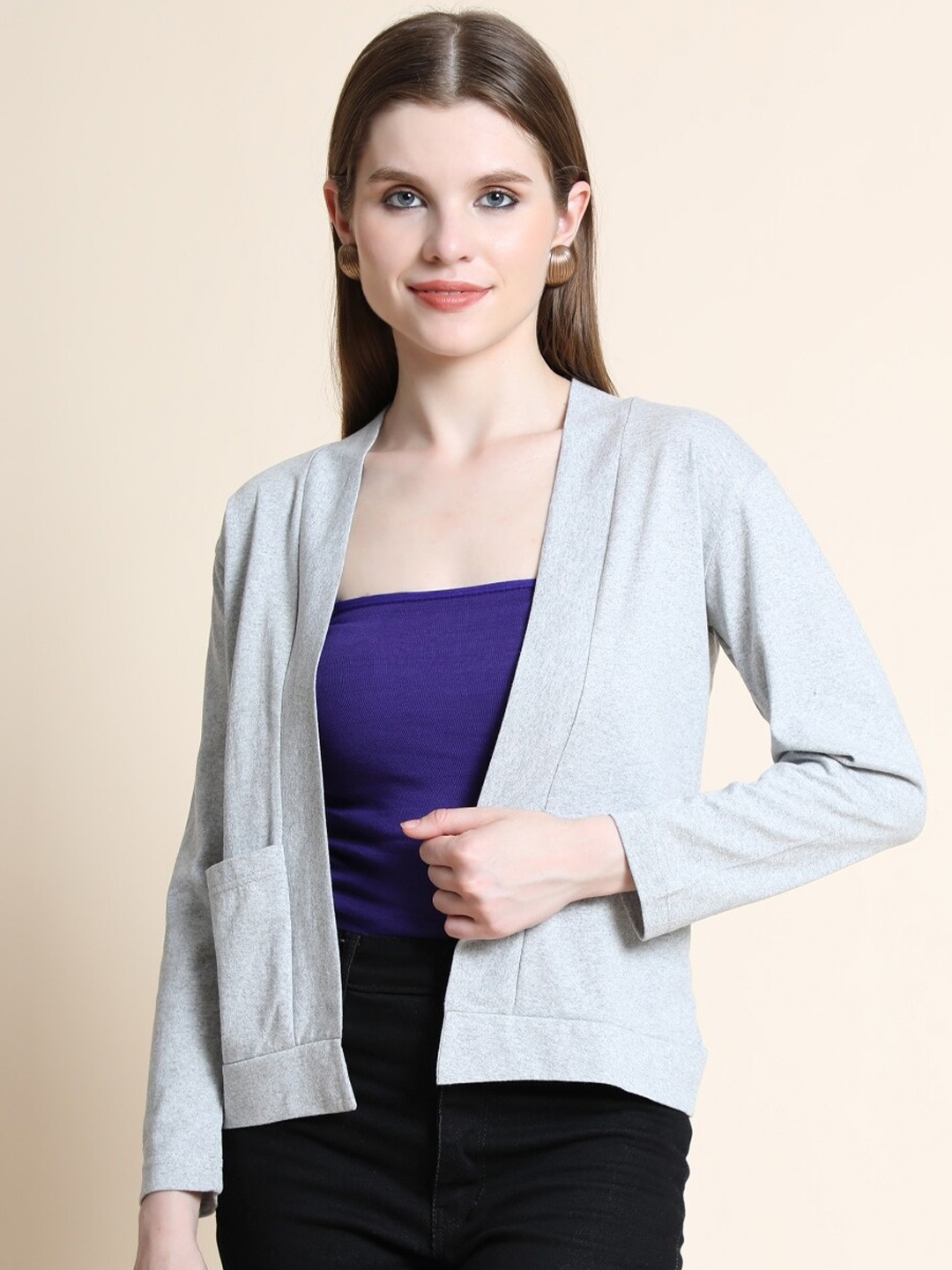 

TEEMOODS Women Grey Melange Shrug