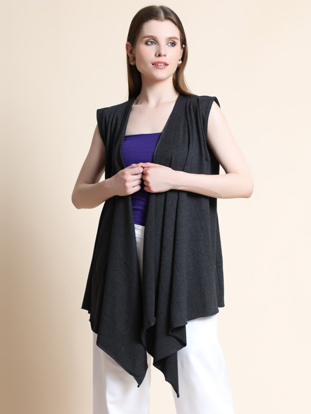 

TEEMOODS Women Charcoal Shrug