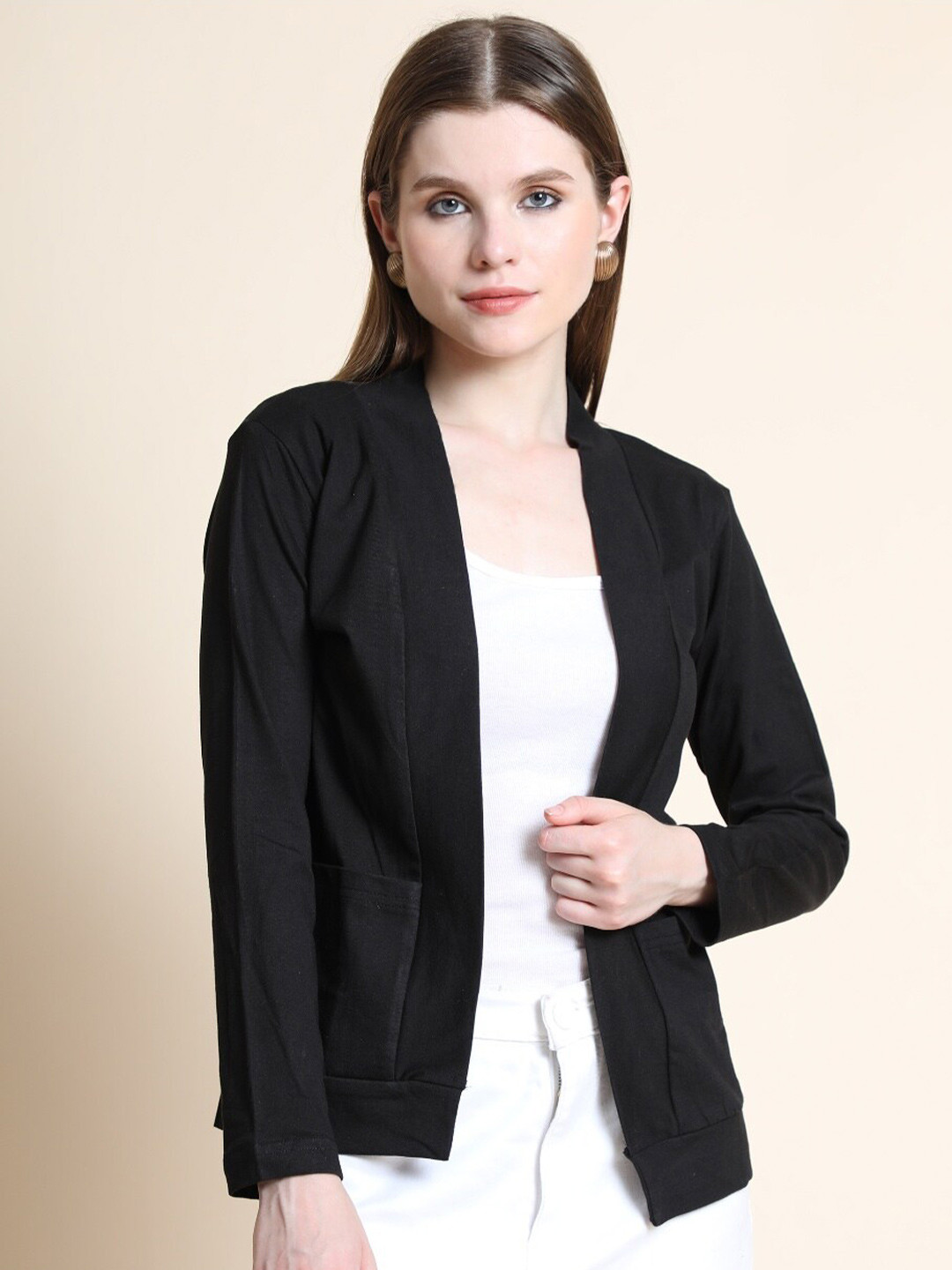 

TEEMOODS Women Black Shrug