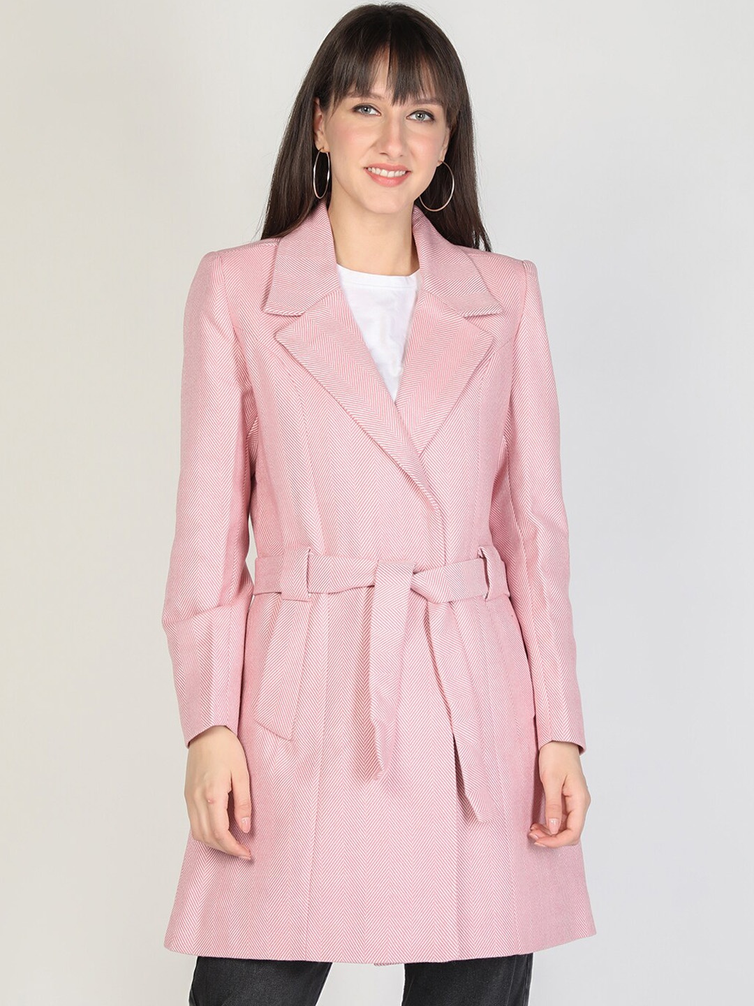 

HONNETE Women Pink Solid Single-Breasted Overcoat