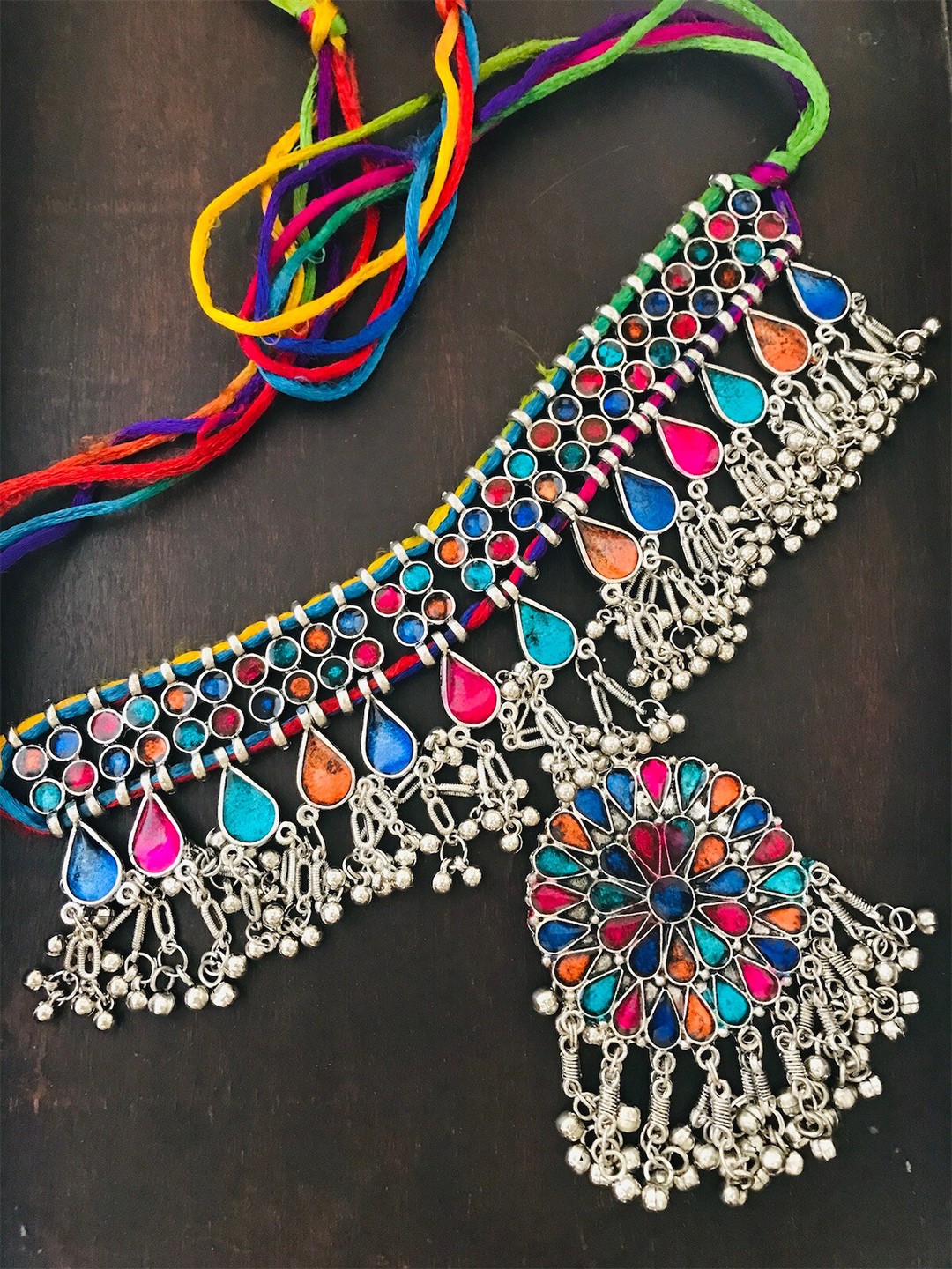 

The Opal Factory Silver-Toned & Blue Silver-Plated Oxidised Necklace