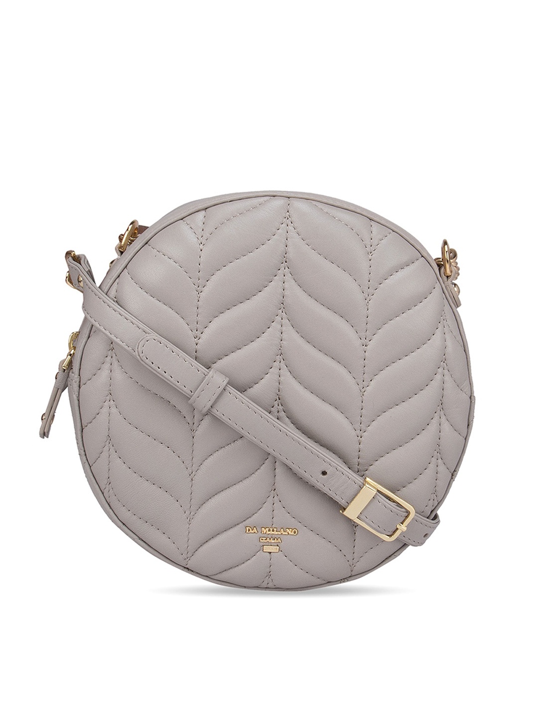 

Da Milano Beige Textured Leather Half Moon Sling Bag with Quilted