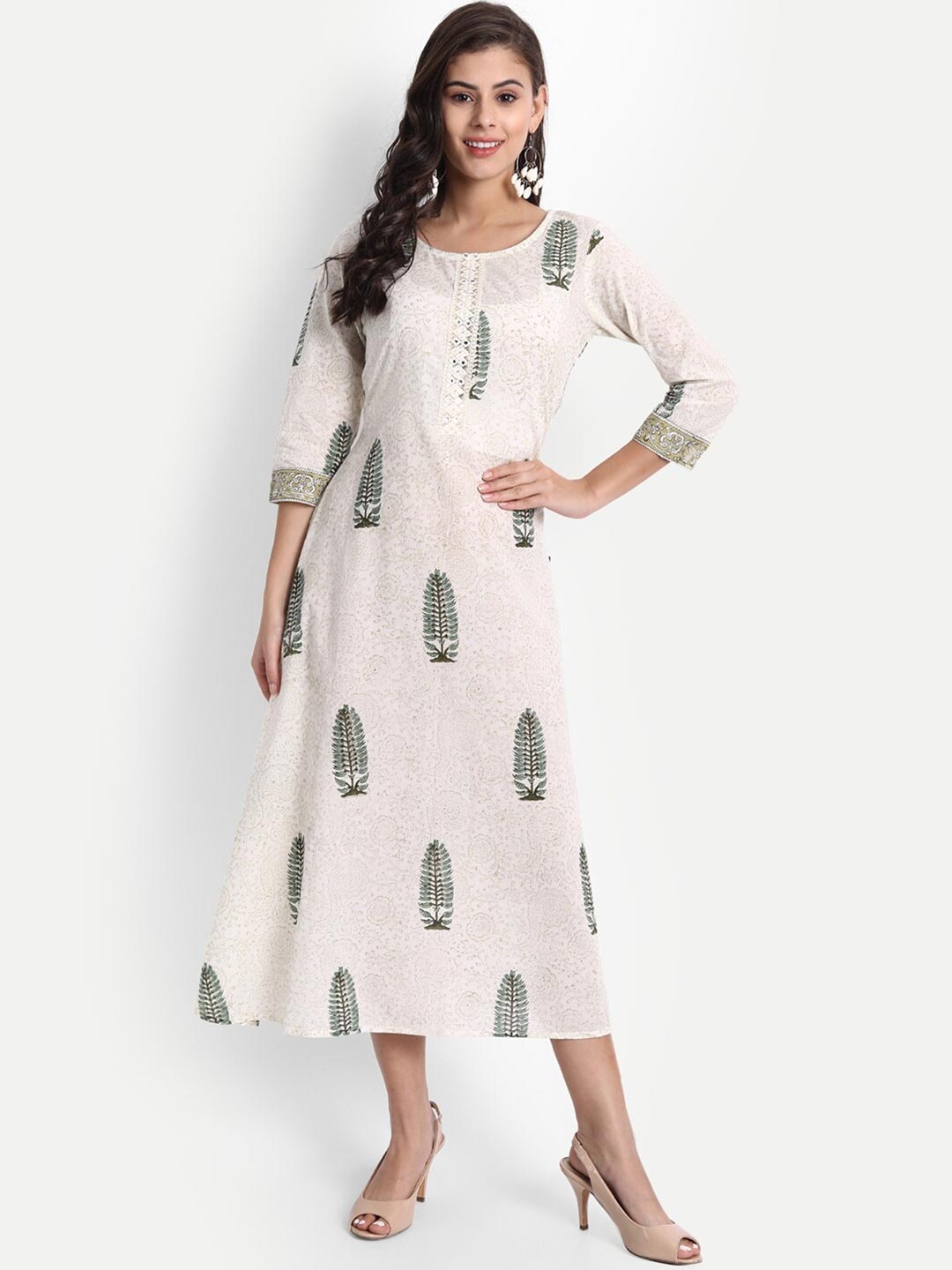 

githaan Off White & mauve morn Embellished A-Line Midi Dress