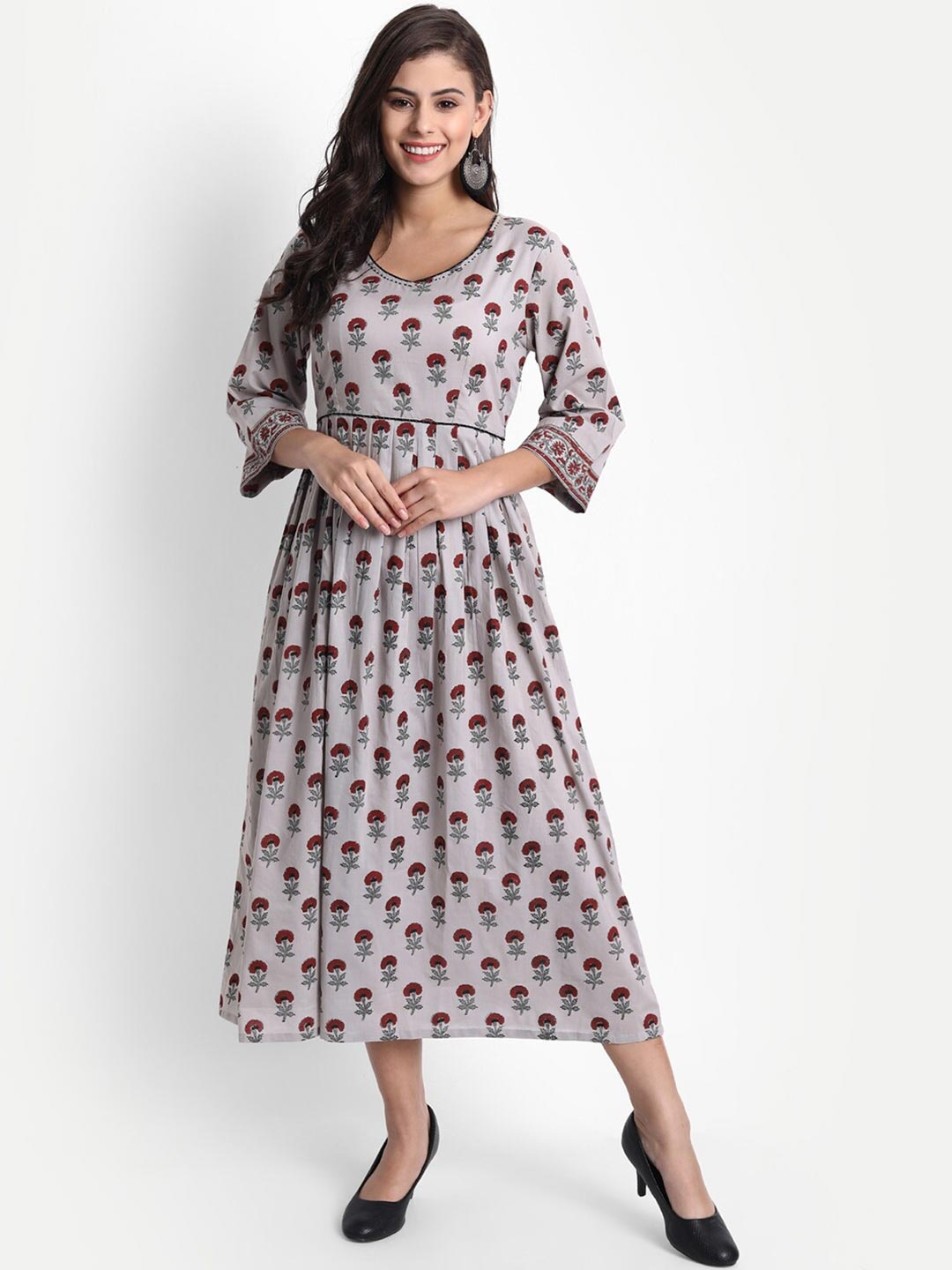

githaan Grey & iris Floral Midi Dress
