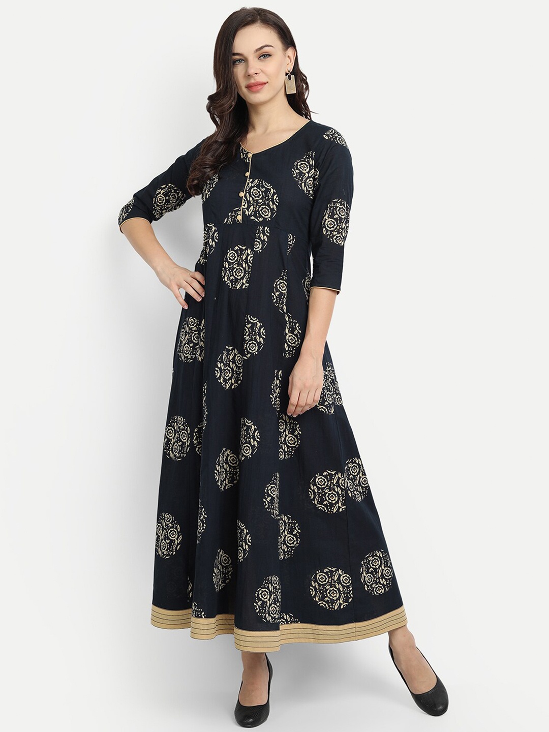 

githaan Navy Blue Ethnic Motifs Maxi Dress