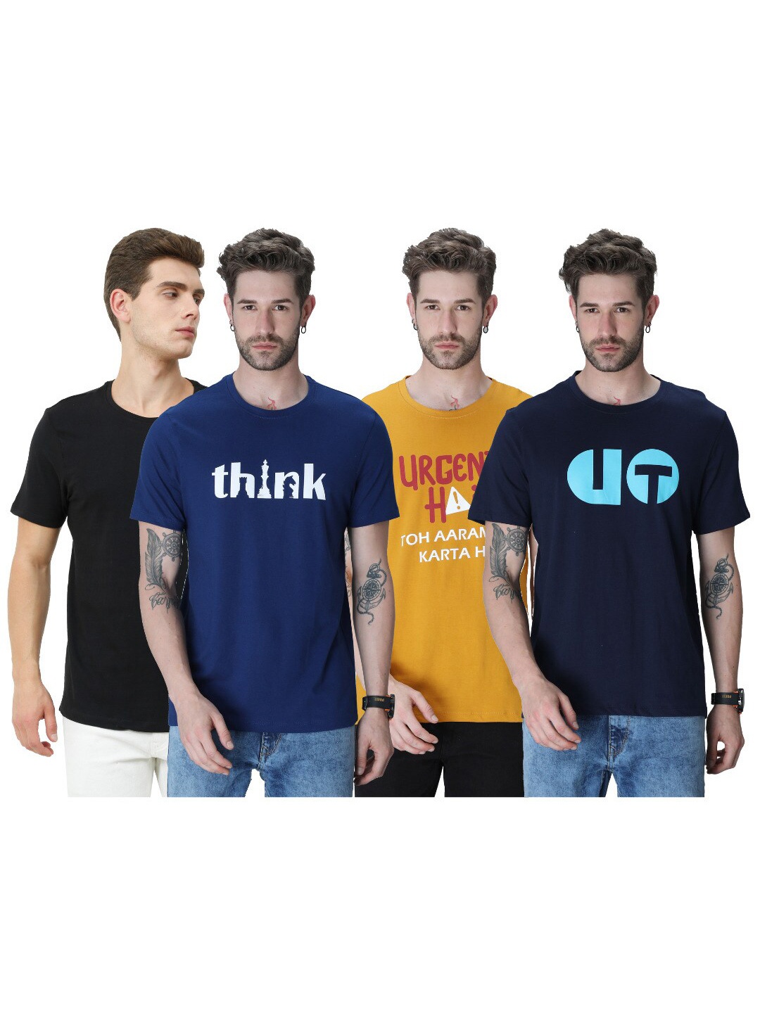 

PLATYPUSS Men Blue Typography 4 Printed Applique T-shirt