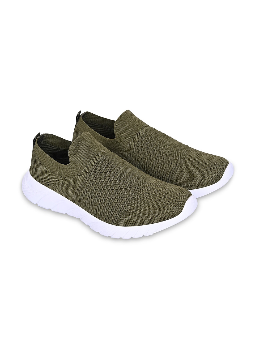 

TPENT Men Olive Green Textile Walking Shoes