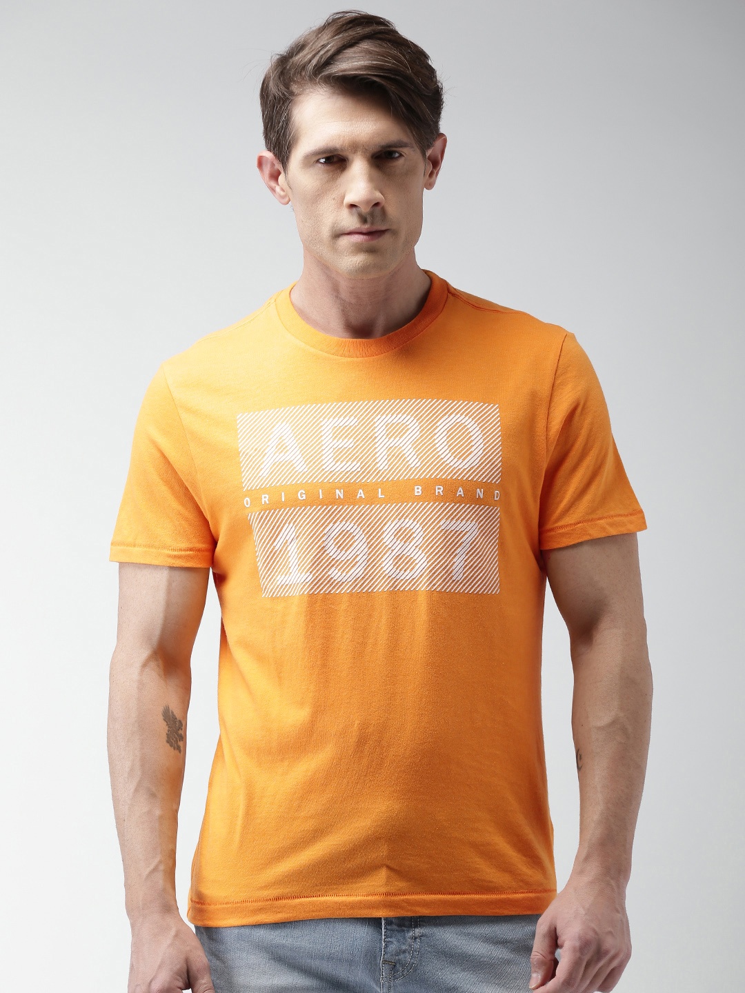 

Aeropostale Men Orange Printed Round Neck T-Shirt