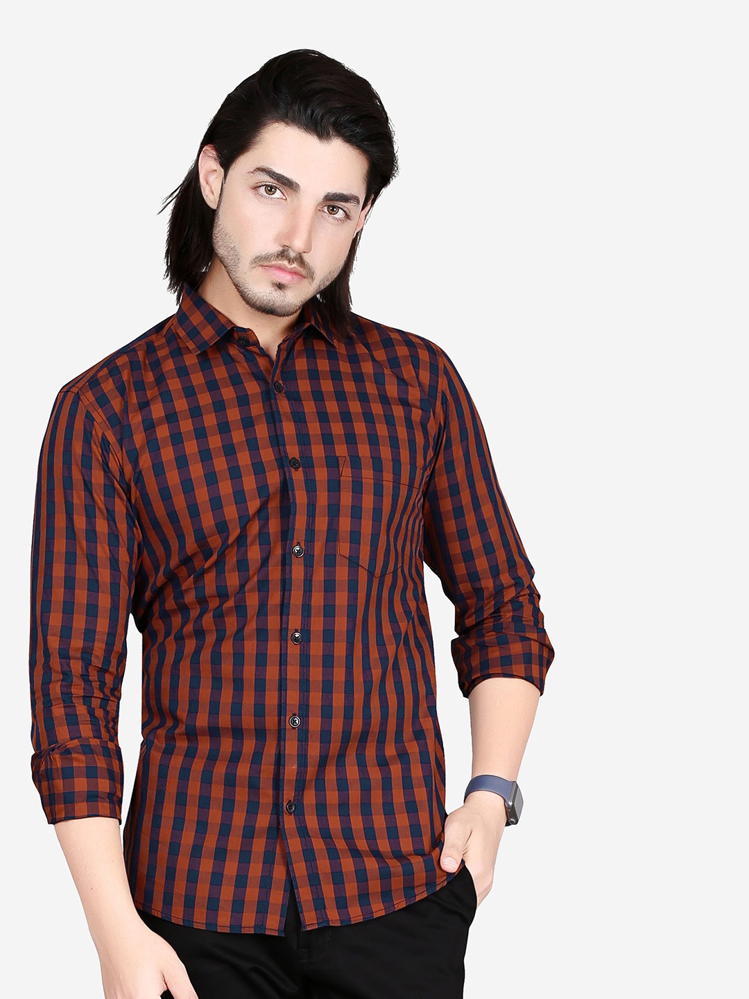

5TH ANFOLD Men Maroon Slim Fit Buffalo Checks Checked Casual Shirt