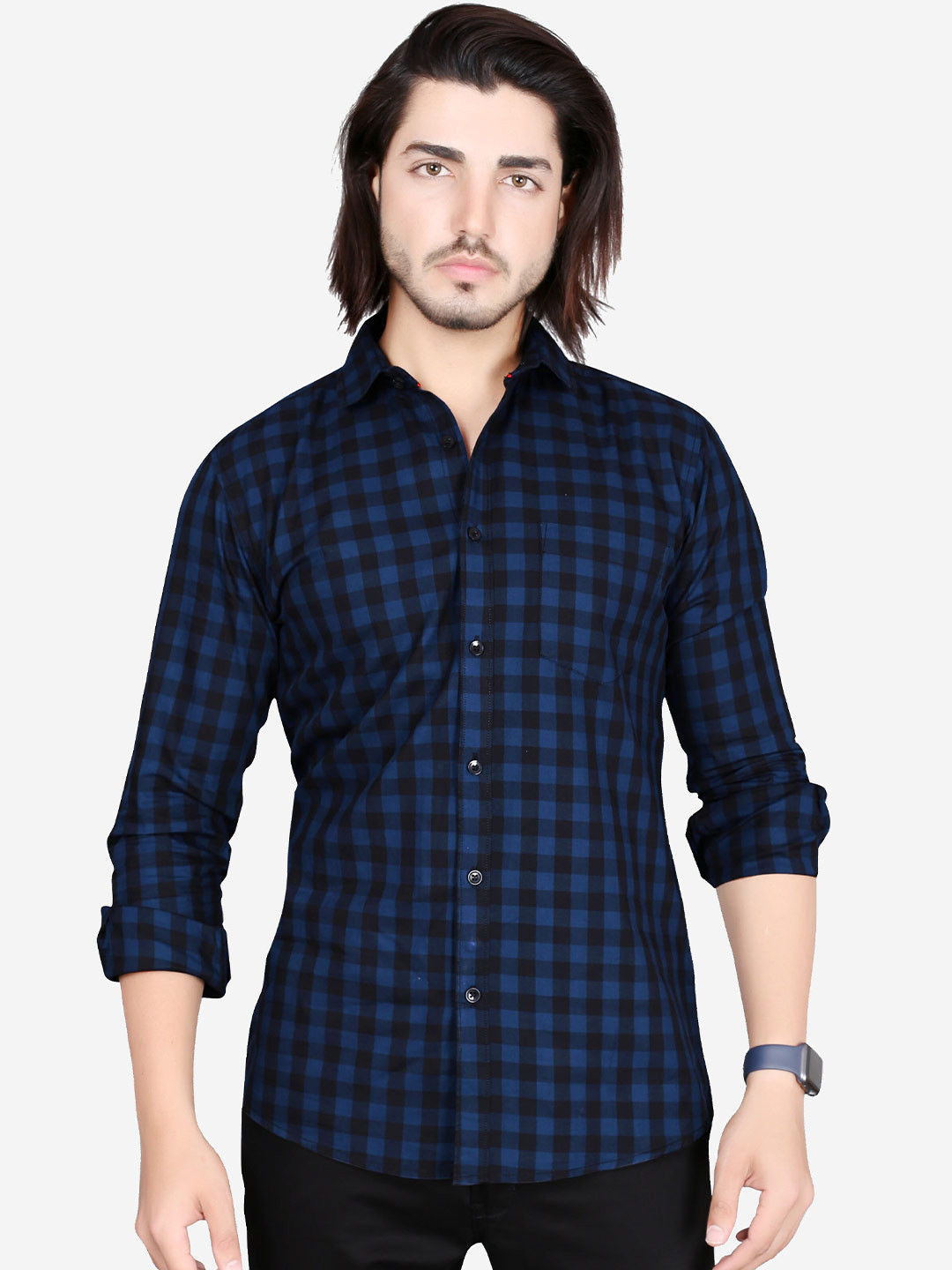 

5TH ANFOLD Men Navy Blue Slim Fit Checked Casual Shirt