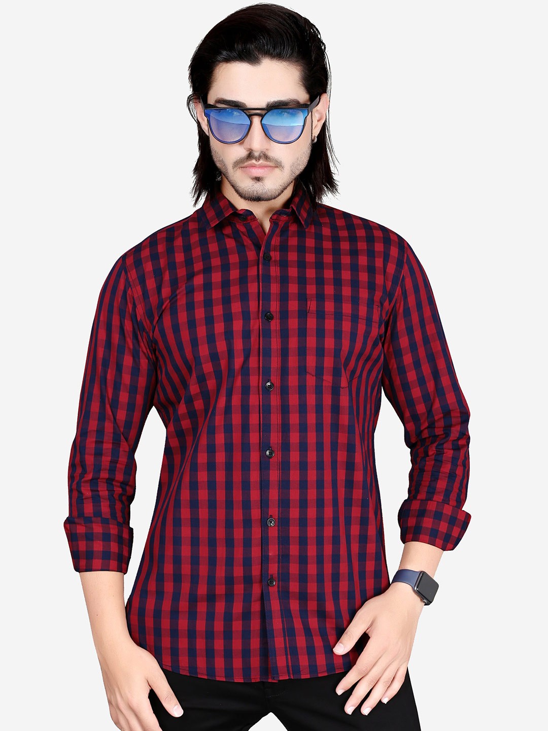 

5TH ANFOLD Men Red Slim Fit Buffalo Checks Checked Casual Shirt