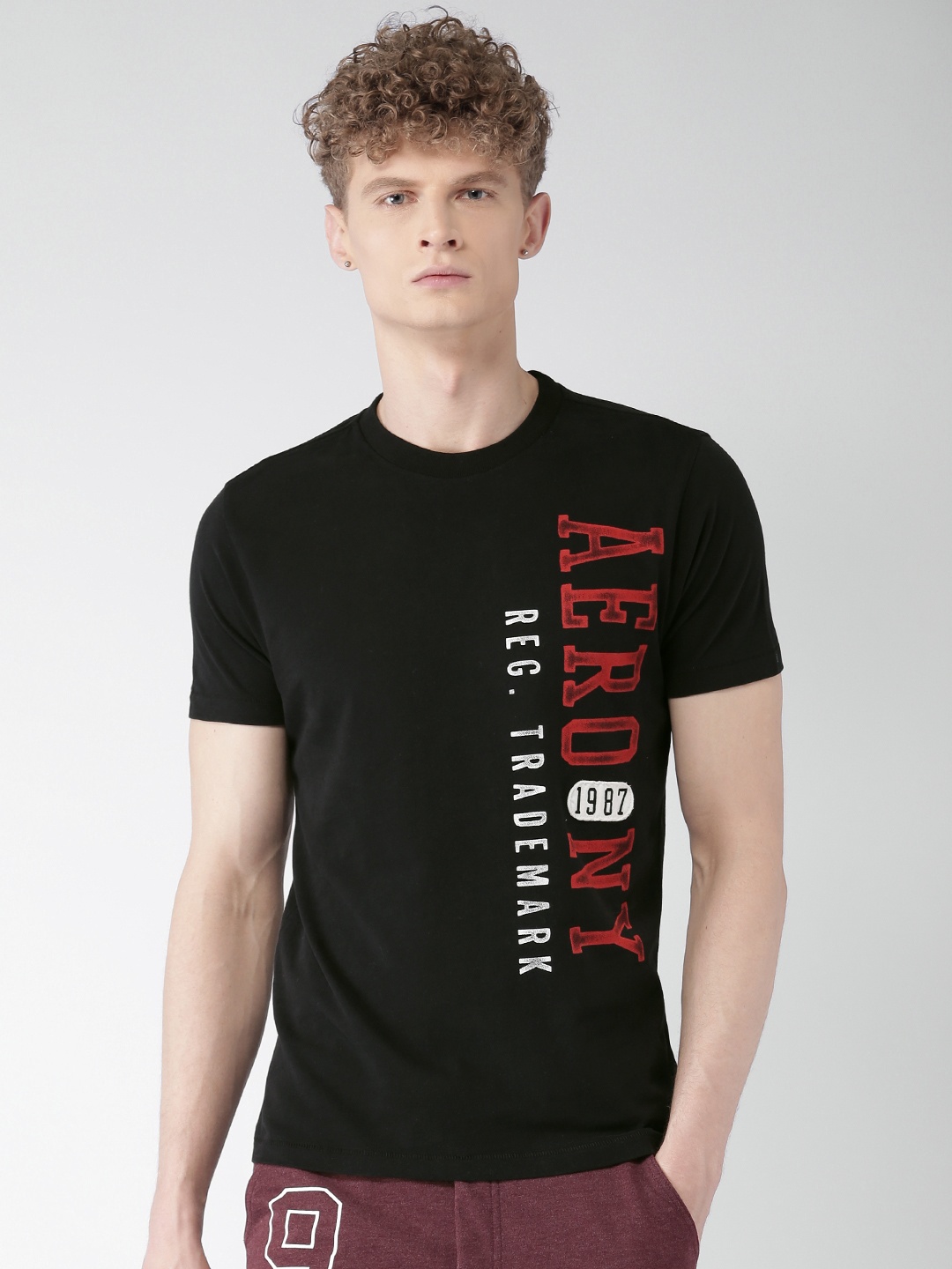 

Aeropostale Men Black Printed Round Neck Pure Cotton T-shirt