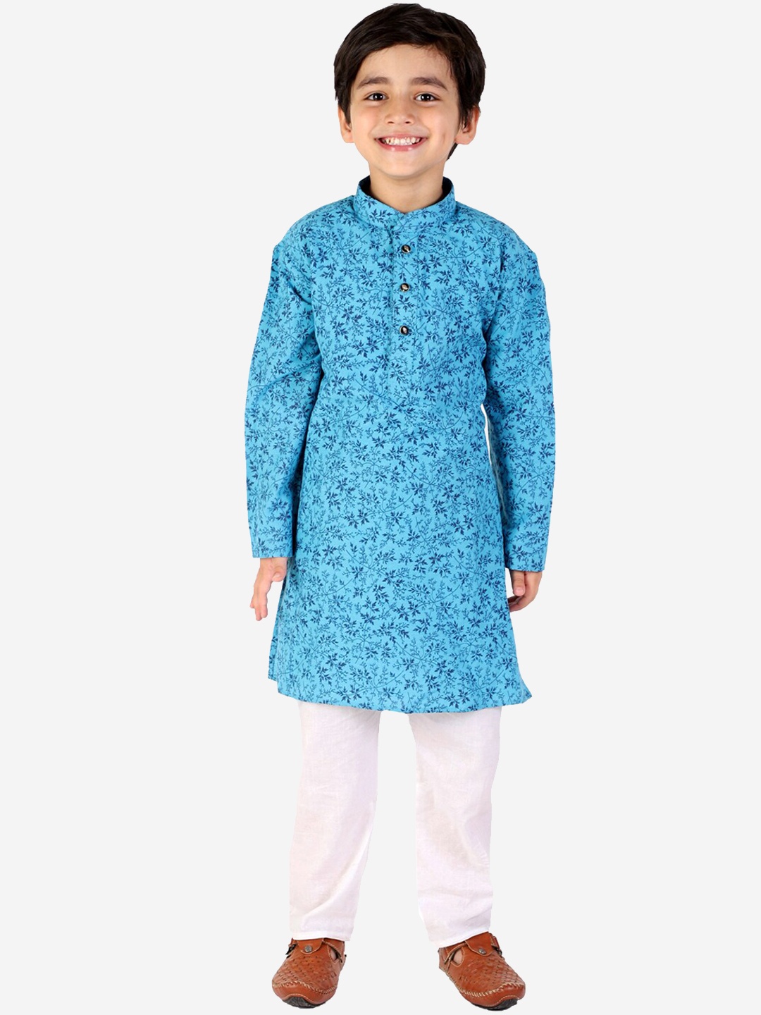 

Pro-Ethic STYLE DEVELOPER Boys Blue Floral Printed Pure Cotton Kurta with Pyjamas