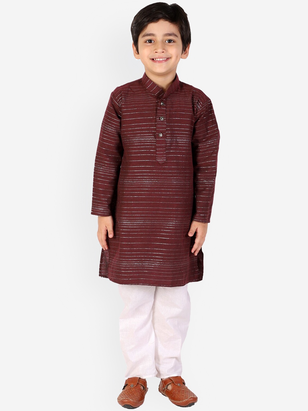 

Pro-Ethic STYLE DEVELOPER Boys Maroon Pure Cotton Kurti with Pyjamas