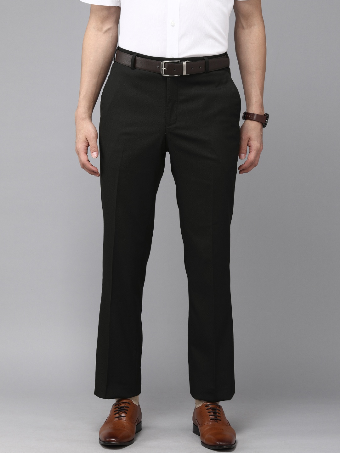 

Park Avenue Men Black Solid Smart Slim Tapered Fit Low-Rise Formal Trousers
