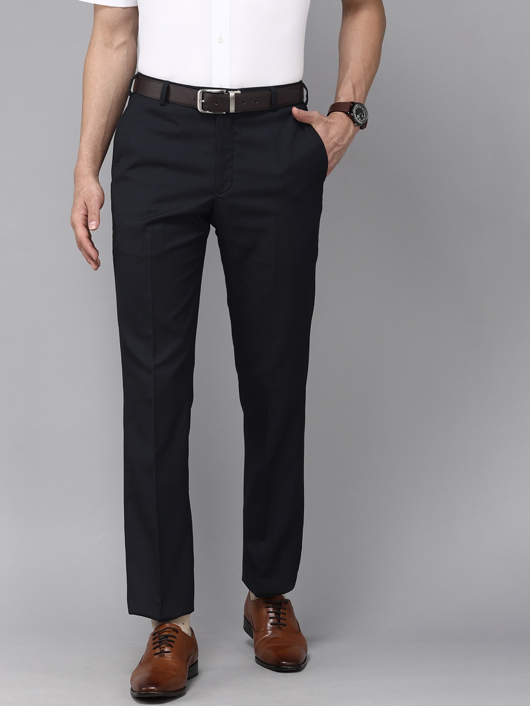 

Park Avenue Men Navy Blue Smart Slim Tapered Fit Low-Rise Formal Trousers