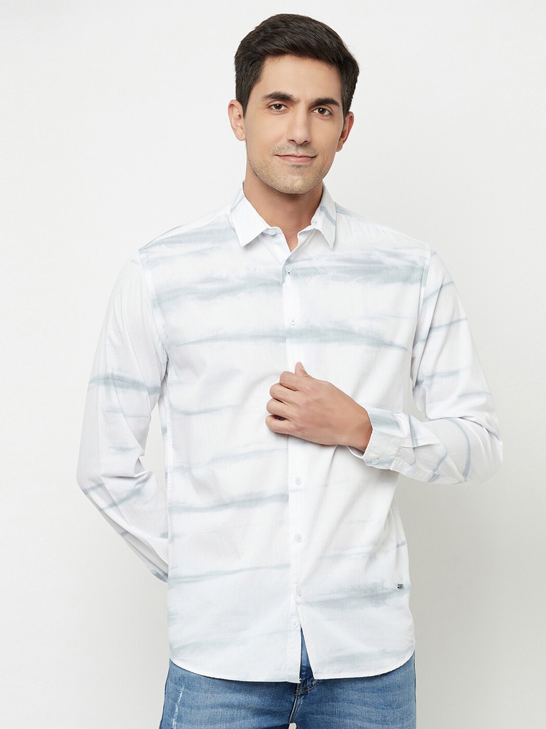 

Blue Buddha Men Grey Horizontal Stripes Striped Casual Shirt