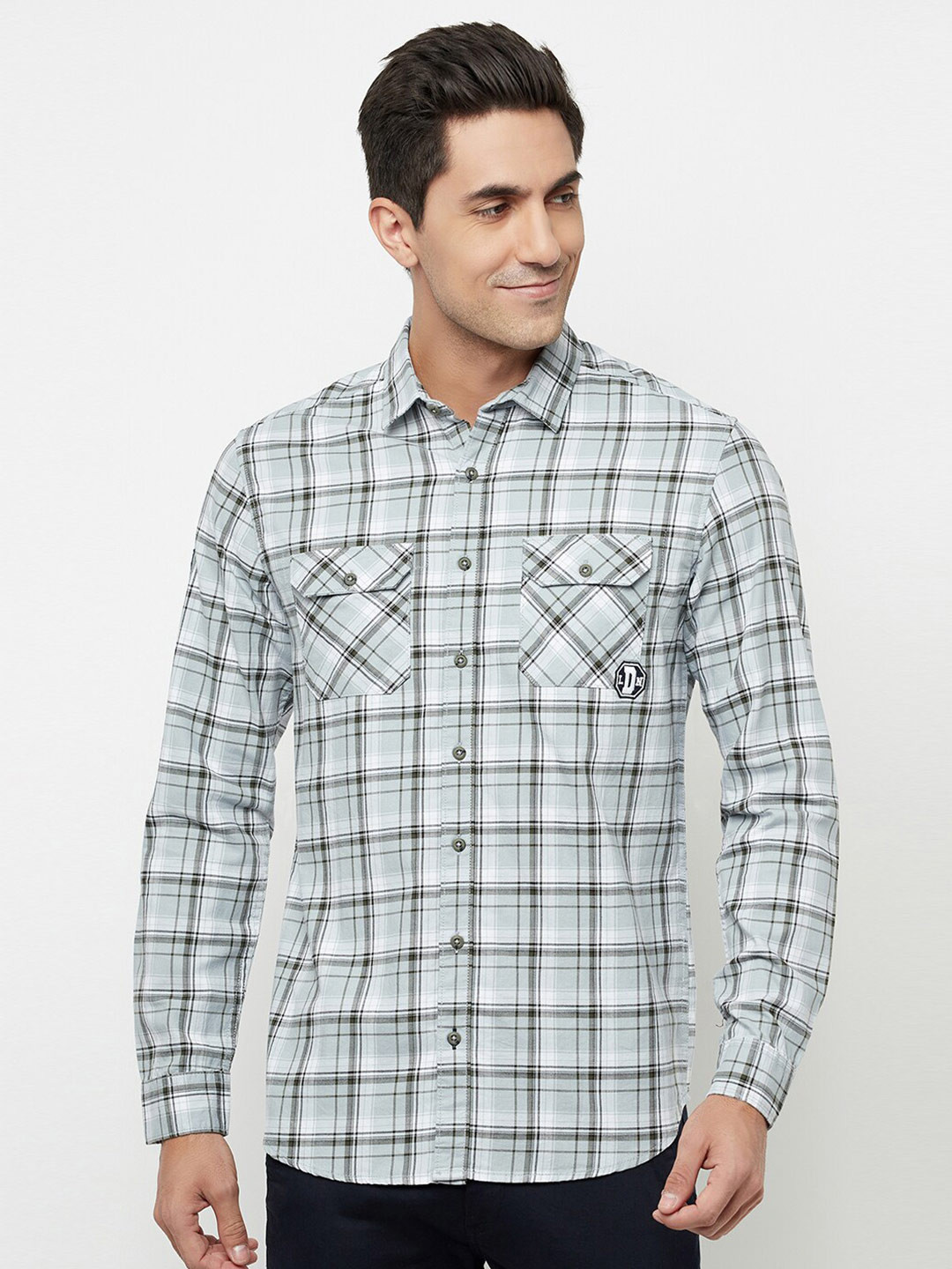

Blue Buddha Men Blue Tartan Checks Checked Casual Shirt