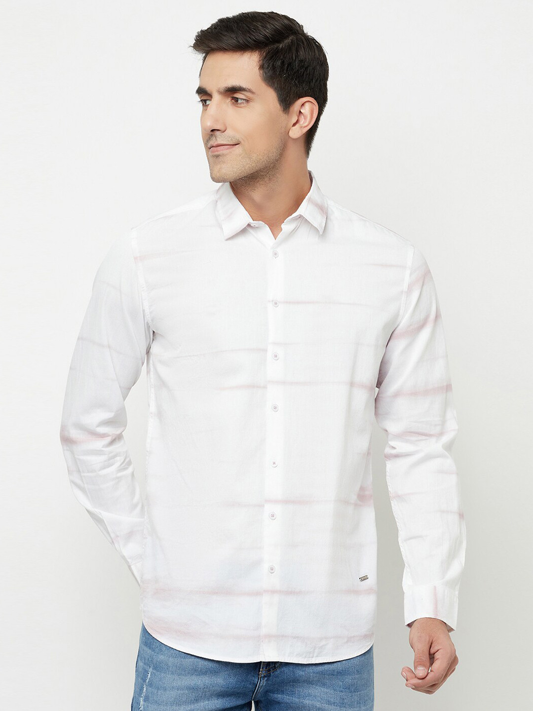 

Blue Buddha Men Pink Horizontal Stripes Striped Casual Shirt